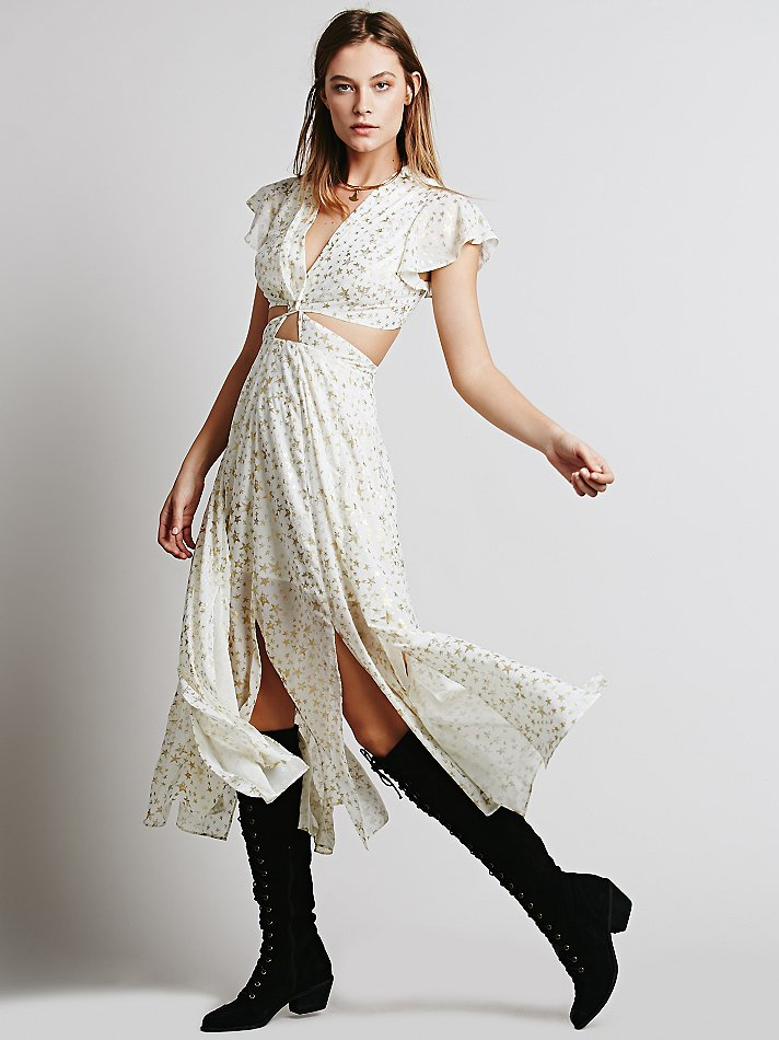 Free People Womens Star Foil Jasper Midi Dress in Natural | Lyst