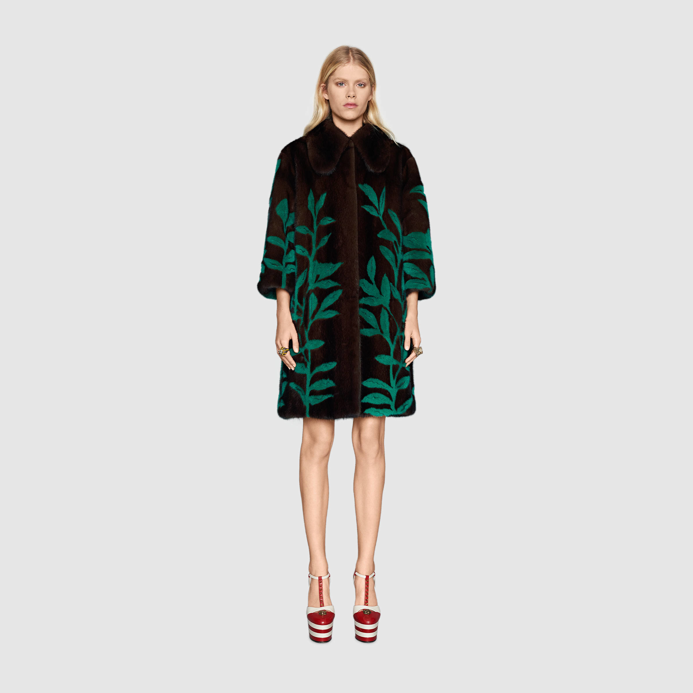 Gucci Leaf Intarsia Mink Fur Coat in Brown - Lyst