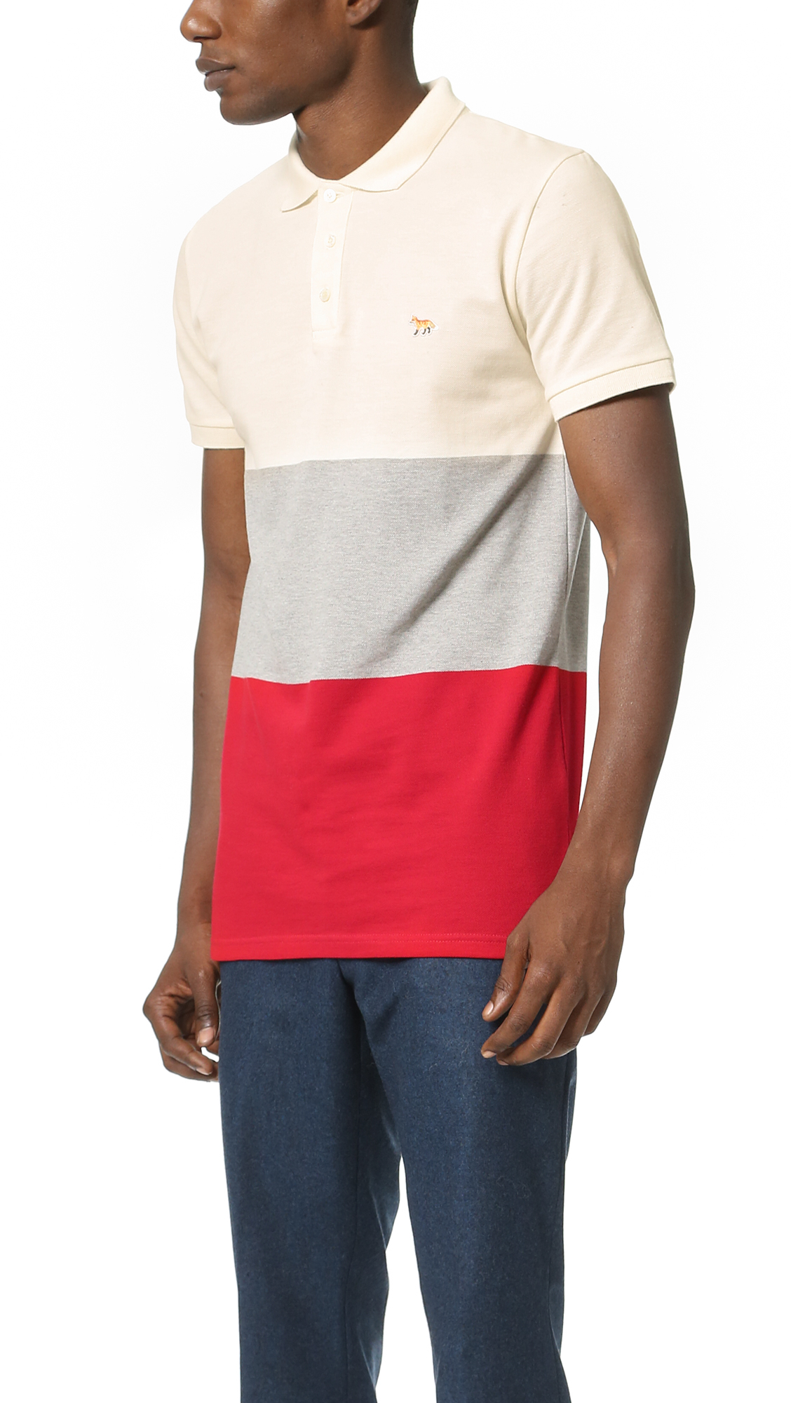 Lyst - Maison KitsunÃ© Tri Color Polo Shirt in Natural for Men