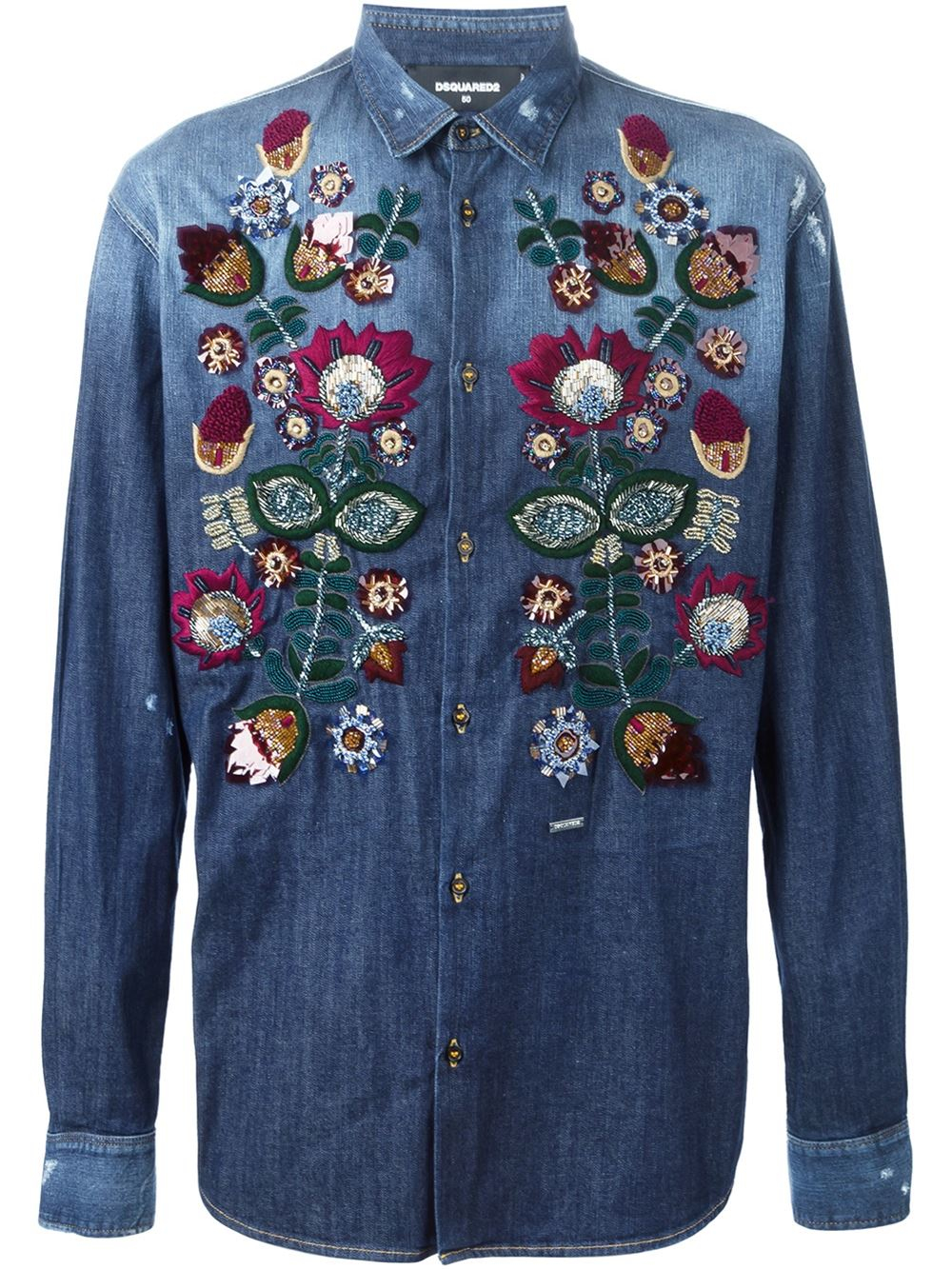 DSquared² Flower Embroidered Denim Shirt in Blue for Men | Lyst