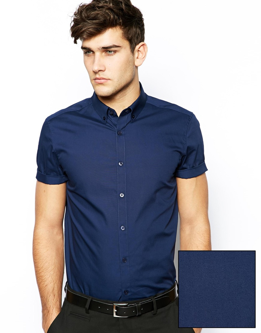 Asos Smart Shirt in Short Sleeve with Button Down Collar in Cotton in ...
