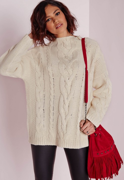 cream funnel neck jumper
