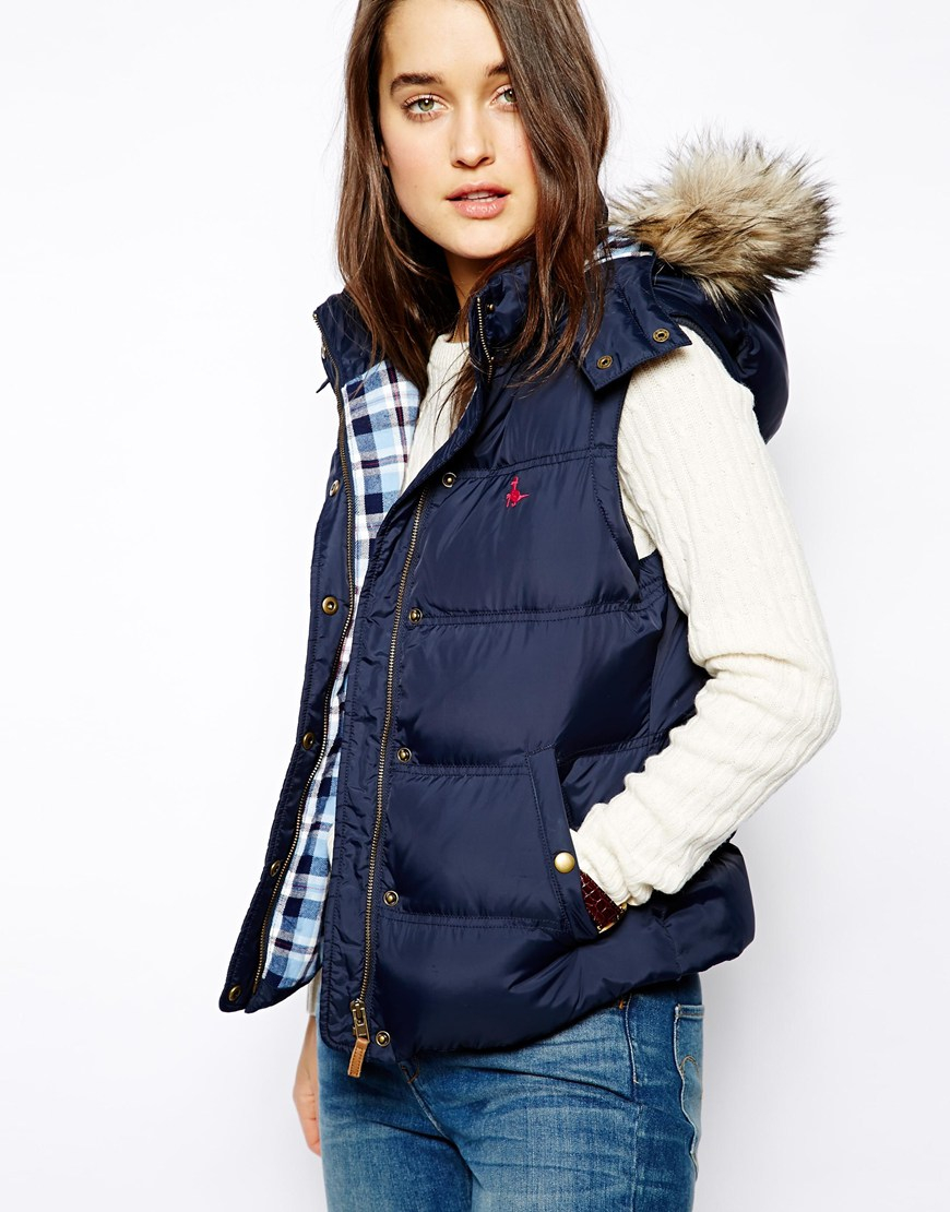 Jack Wills Padded Gilet with Faux Fur Trimmed Hood in Navy (Blue) | Lyst
