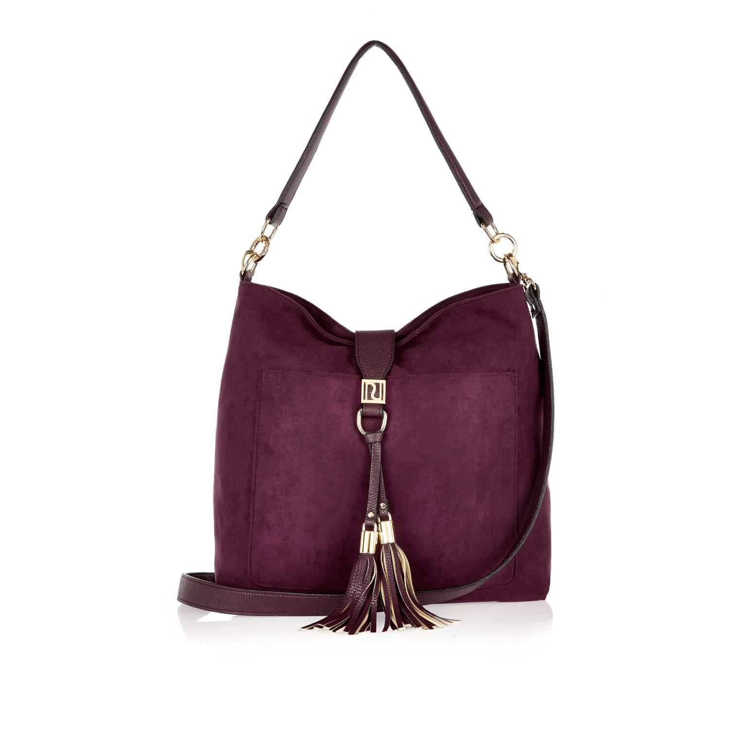 River Island Dark Purple Tassel Front Faux-suede Handbag in Red - Lyst