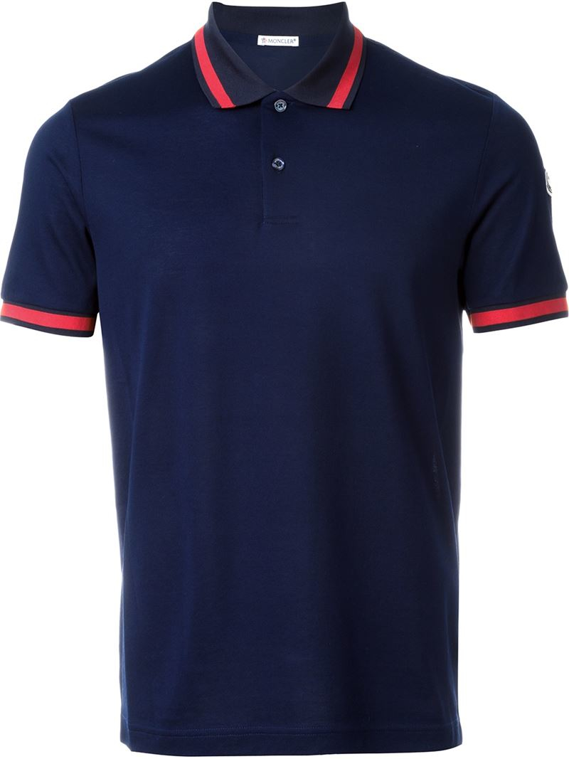 Moncler Cotton Classic Polo Shirt in Blue for Men - Lyst