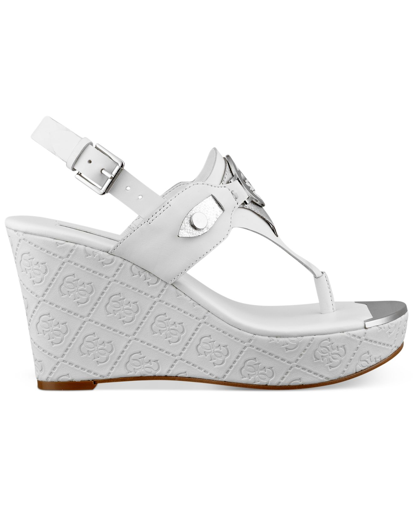 guess white wedge sandals
