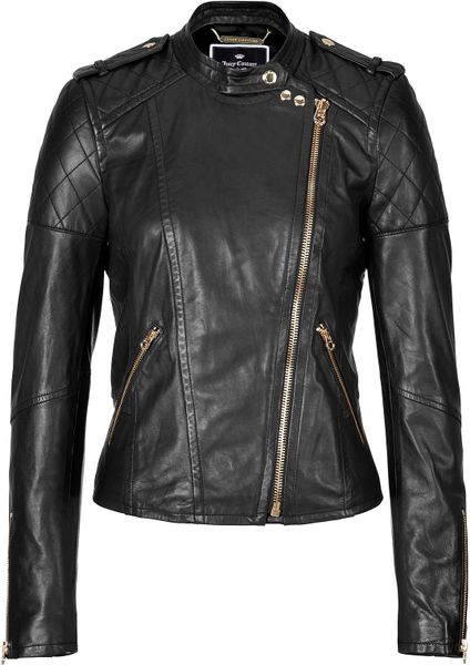 Juicy Couture Leather Biker Jacket in Black | Lyst