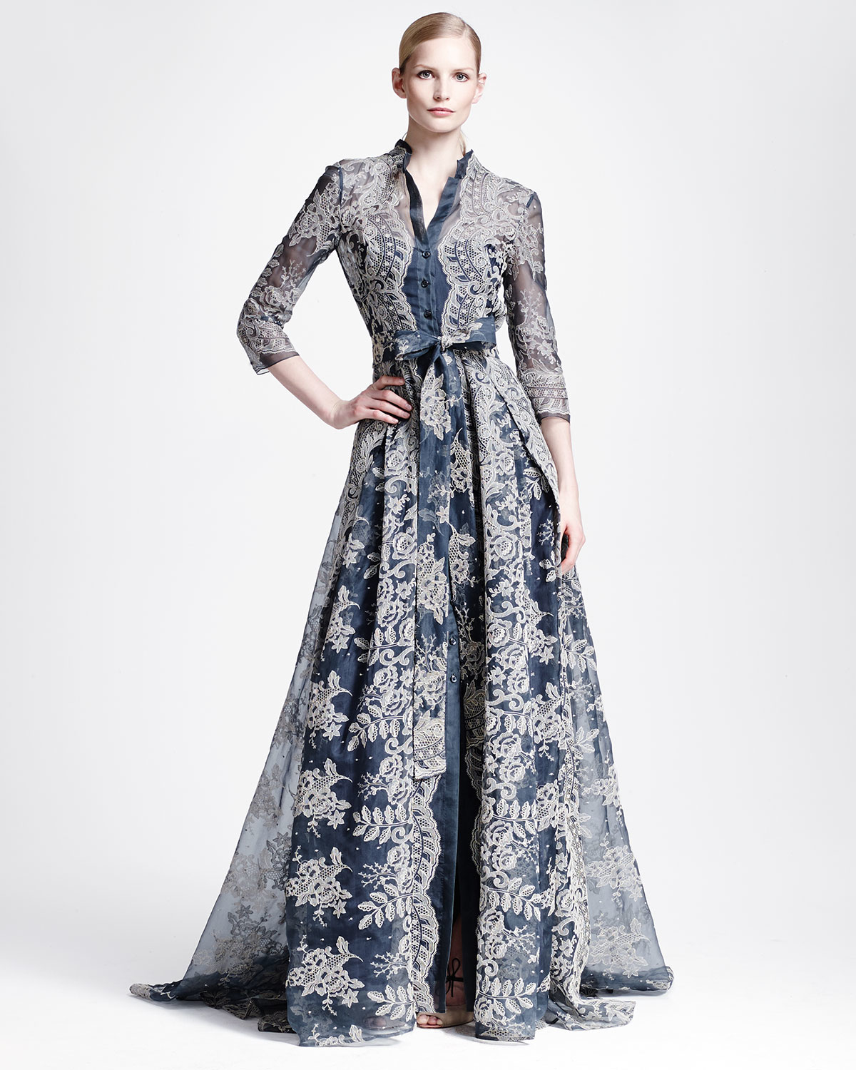 Carolina Herrera Lava Print Fit And Flare Dress In Gray Lyst Gallery