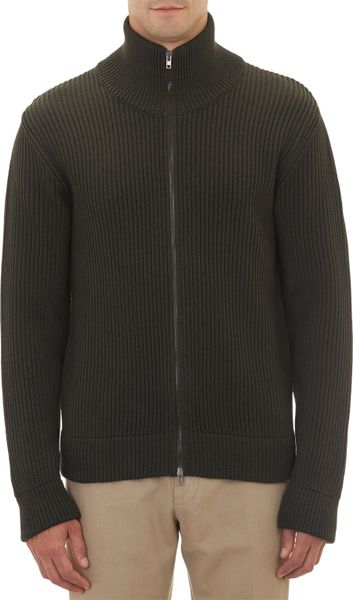 Maison Margiela Chunky Rib-Knit Zip-Up Sweater in Green for Men | Lyst