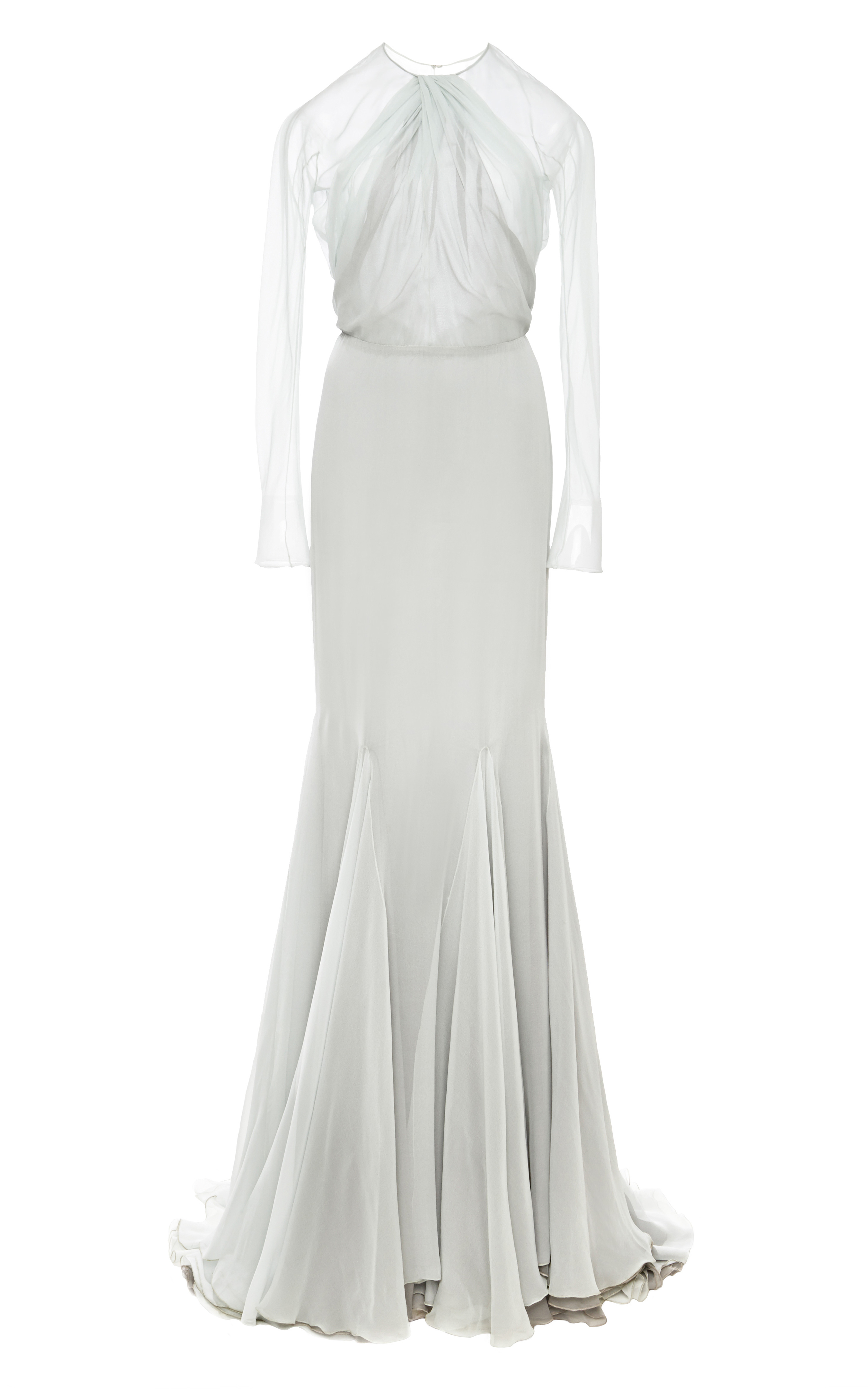 Lyst Wes Gordon Silk Chiffon Long Sleeve D Neck Gown With Gallery