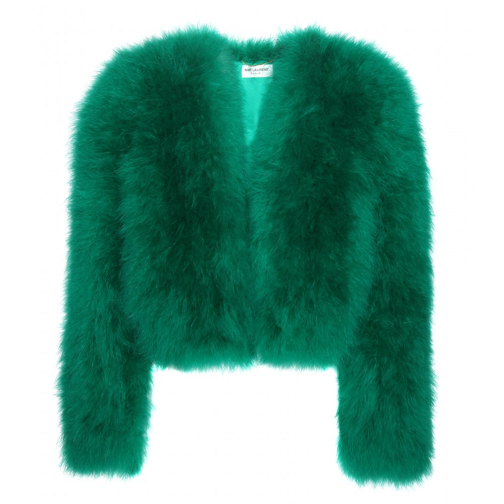 green feather coat