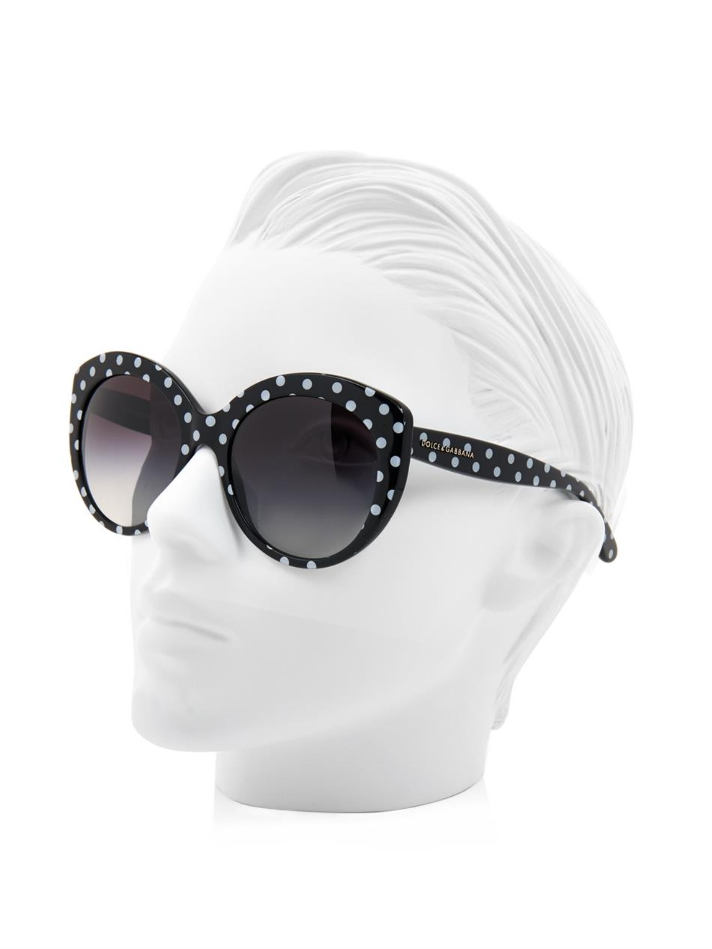 Dolce & Gabbana Polka-Dot Round-Framed Sunglasses in Black | Lyst