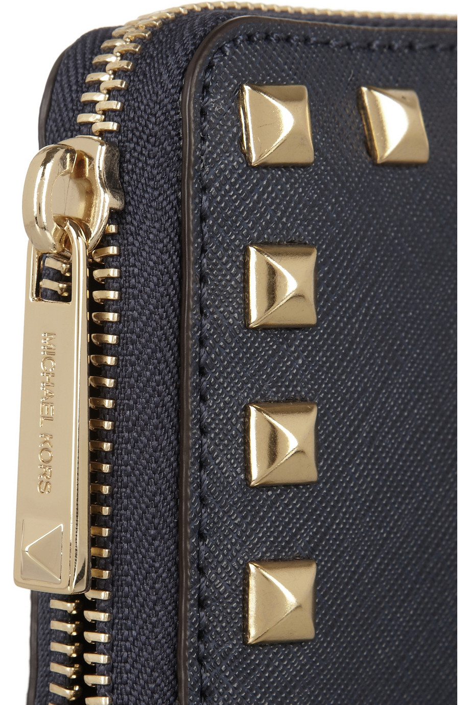 Michael michael kors Selma Studded Texturedleather Wallet in Metallic