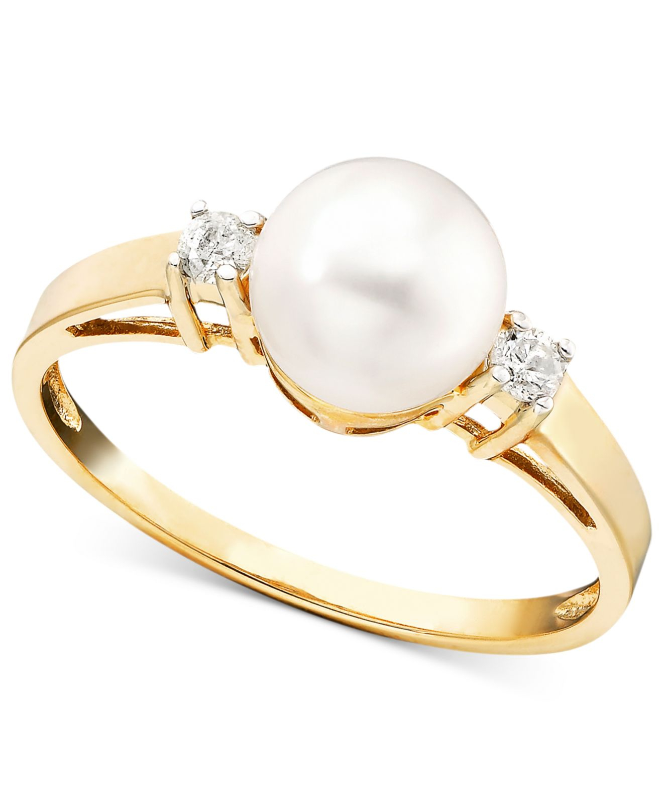 Macy's Cultured Freshwater Pearl (7mm) And Diamond Accent Ring In 14k