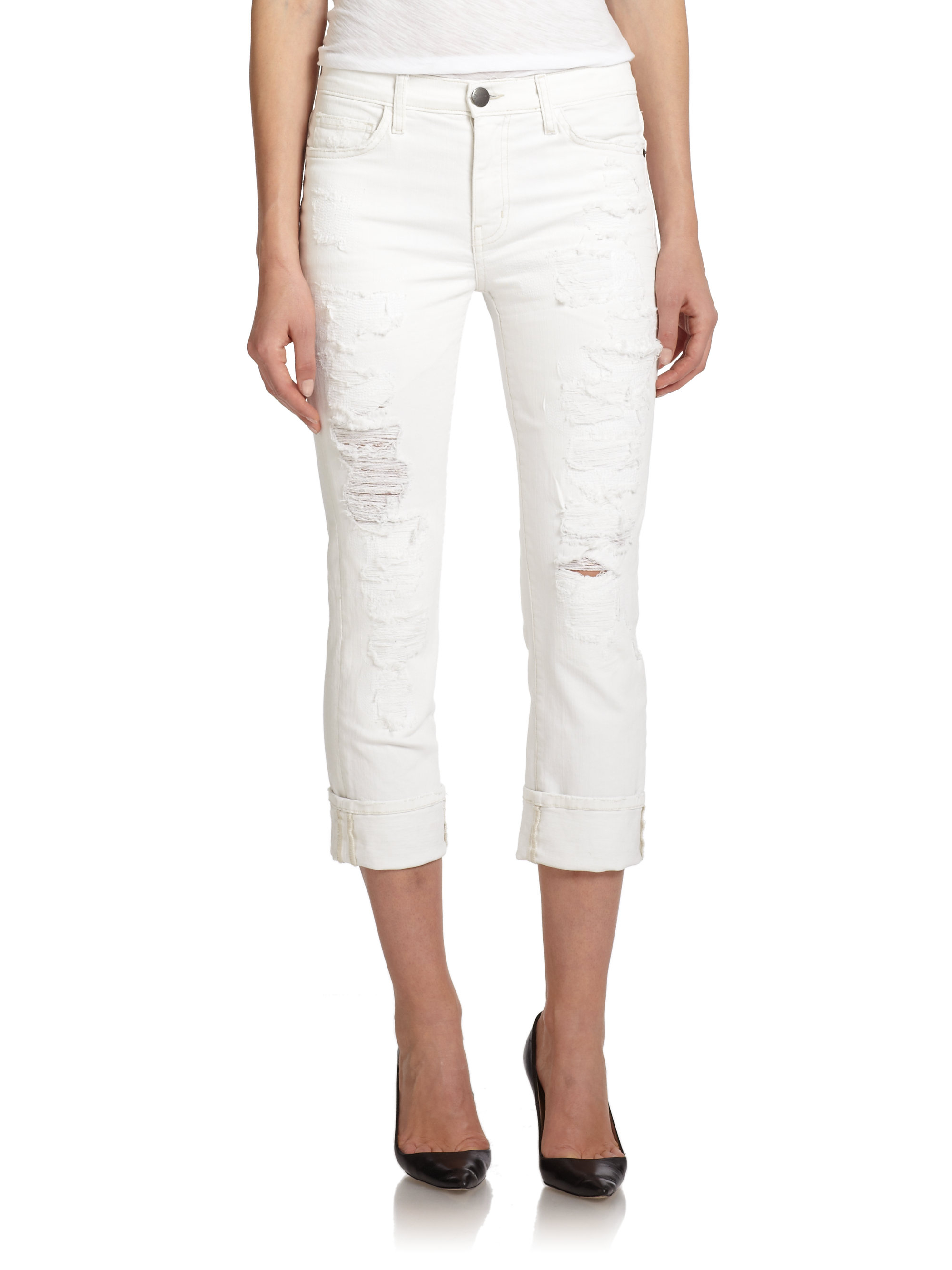 straight leg cropped white jeans
