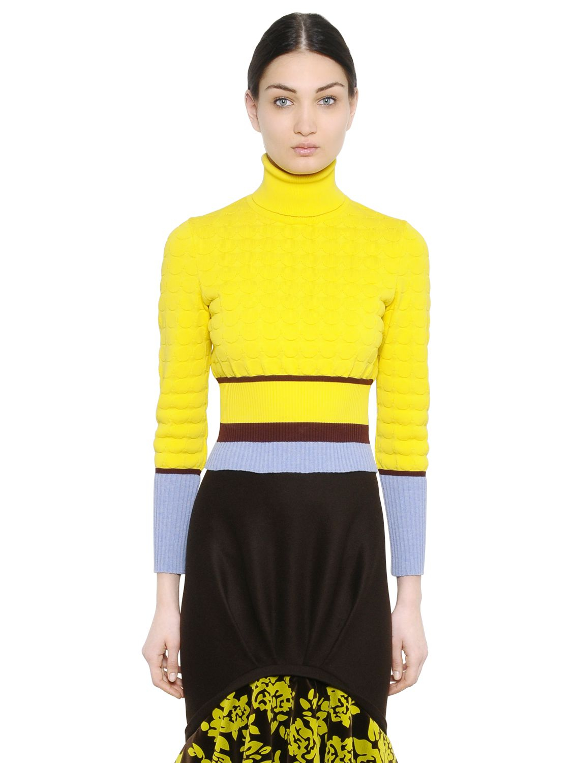 Mary katrantzou Cropped Wool Jacquard Turtleneck Sweater in Yellow | Lyst