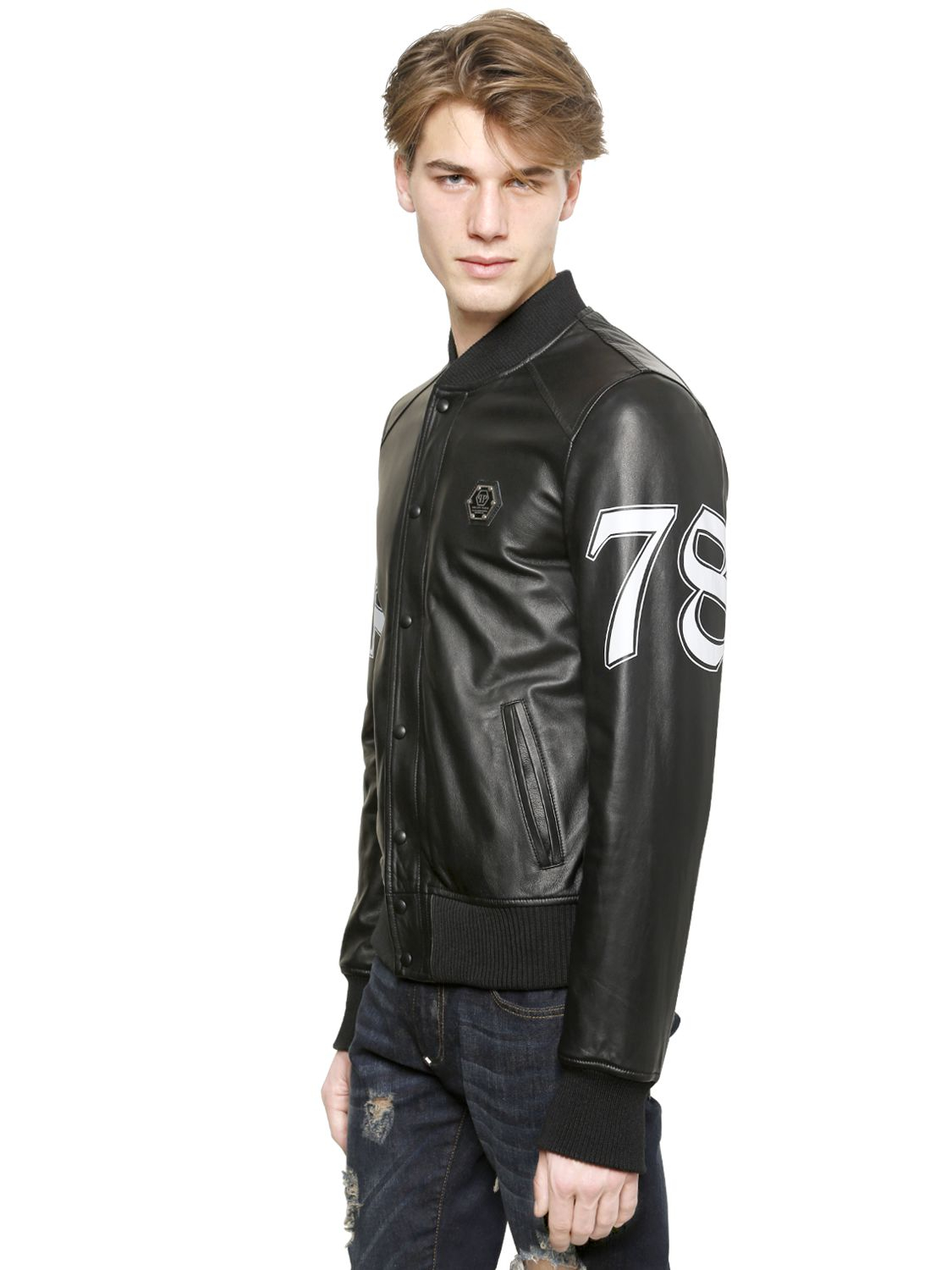 Philipp plein Bad Boy Leather Bomber Jacket in Black for Men | Lyst