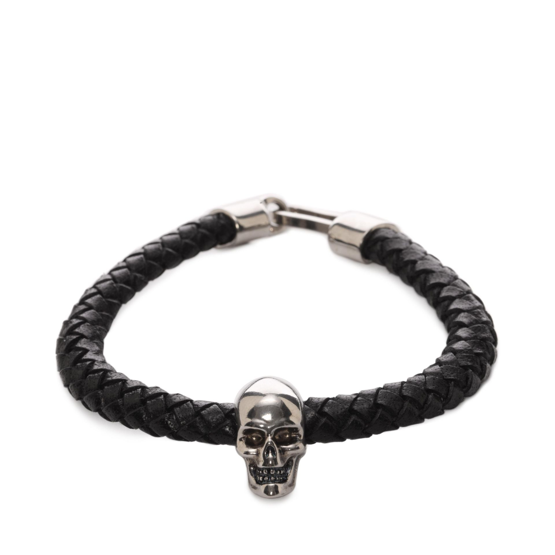 Alexander mcqueen Skull Leather Bracelet in Black | Lyst