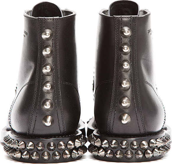 Lyst - Saint laurent Black Spiked Leather Lace_up Rangers Boots in Black