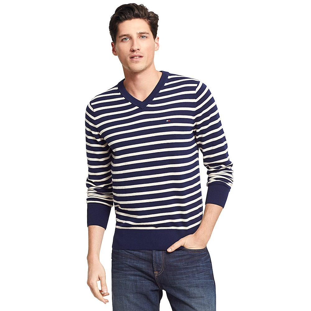 Tommy hilfiger Classic Stripe VNeck Sweater in Blue for Men (PEACOAT
