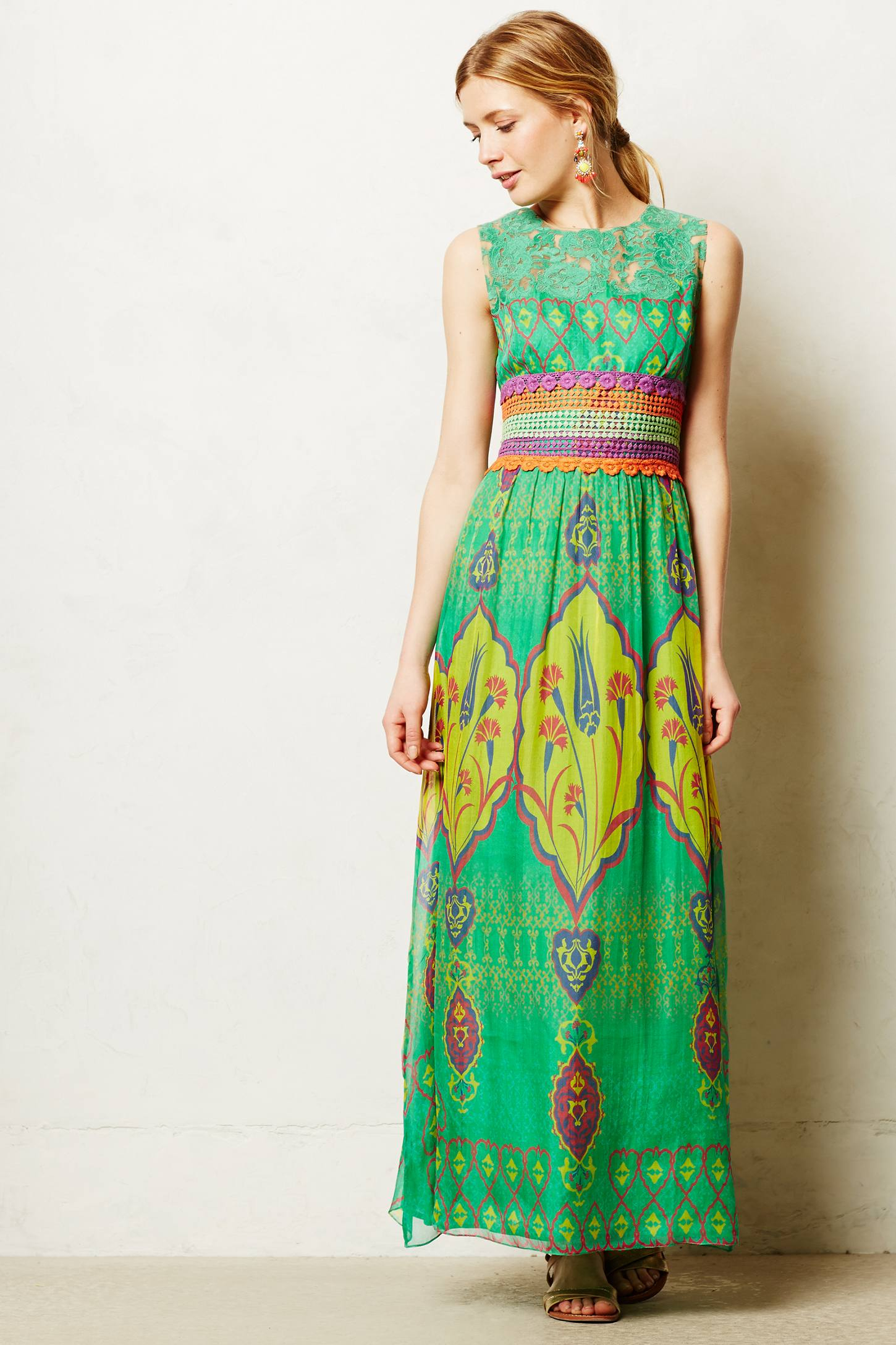 anthropologie green maxi dress