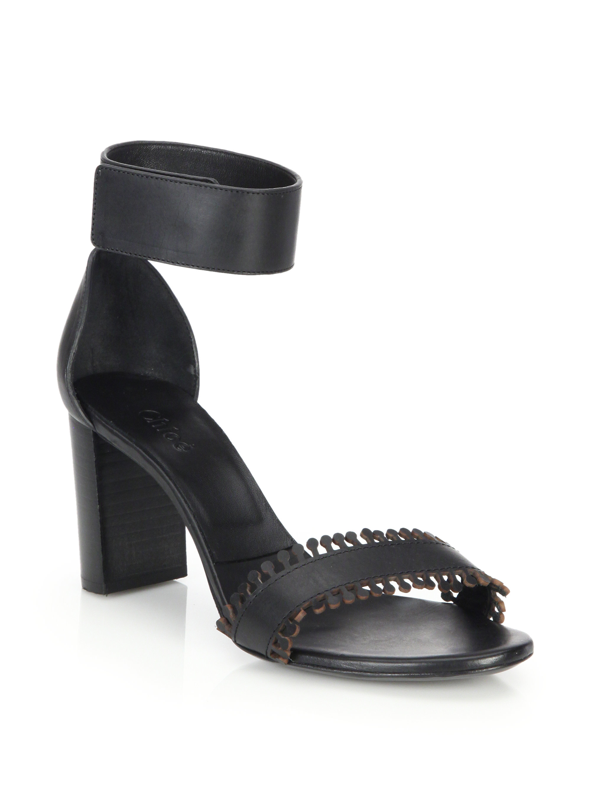 Lyst Chloé Lasercut Leather Anklestrap Sandals in Black