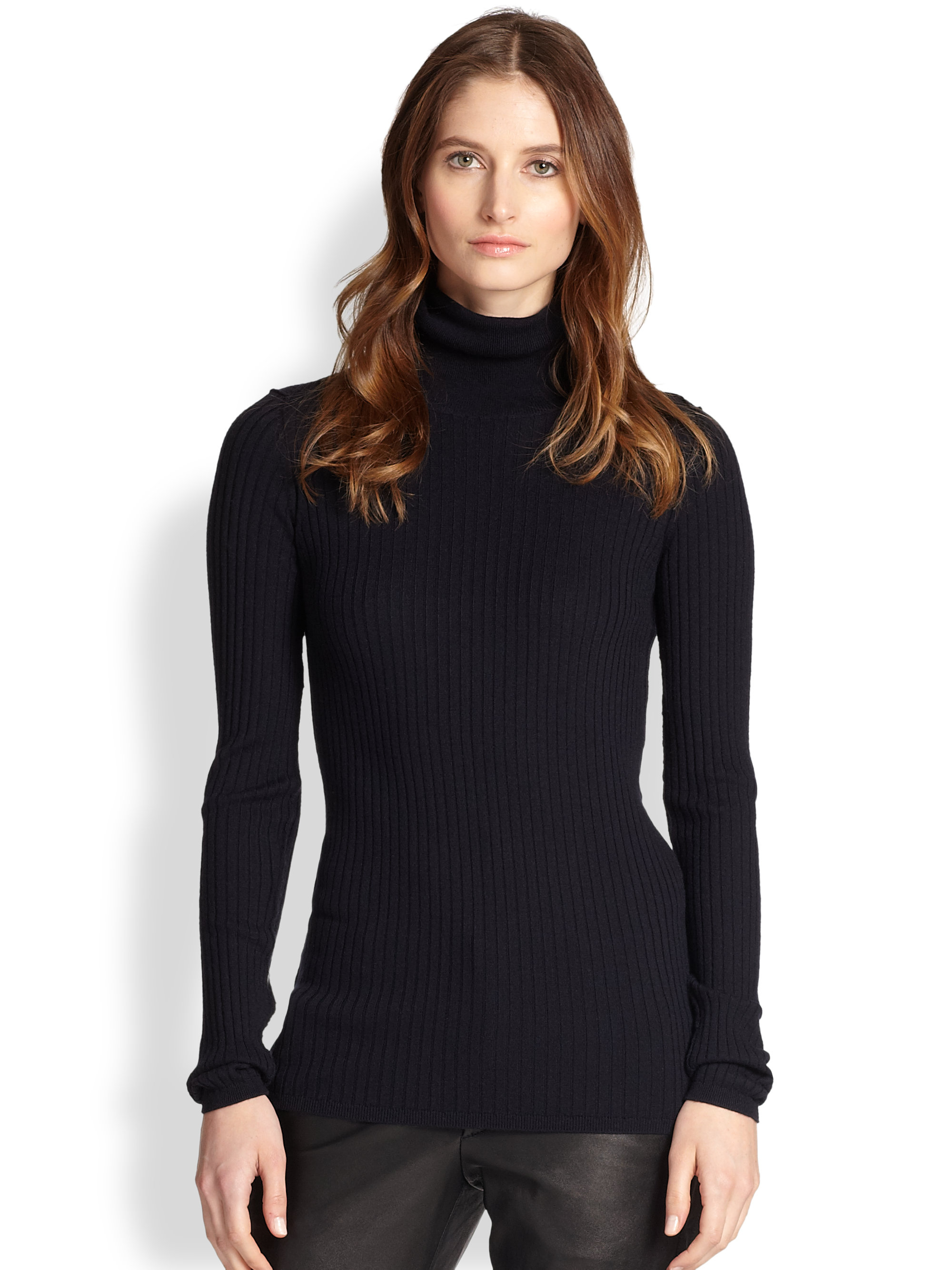 Vince Ribbed Cashmere Blend Turtleneck Sweater in Blue (COASTAL) | Lyst