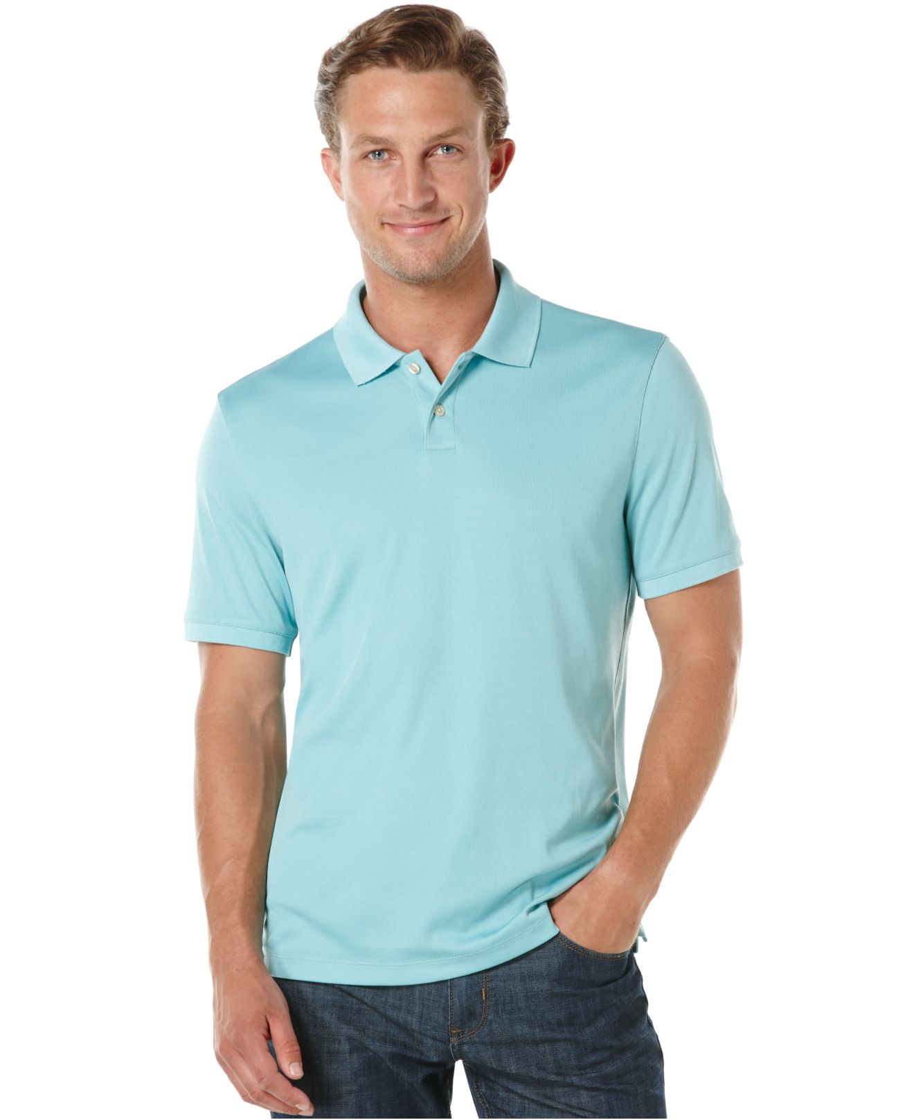 Perry ellis Two-button Short-sleeve Polo Shirt in Blue for Men | Lyst