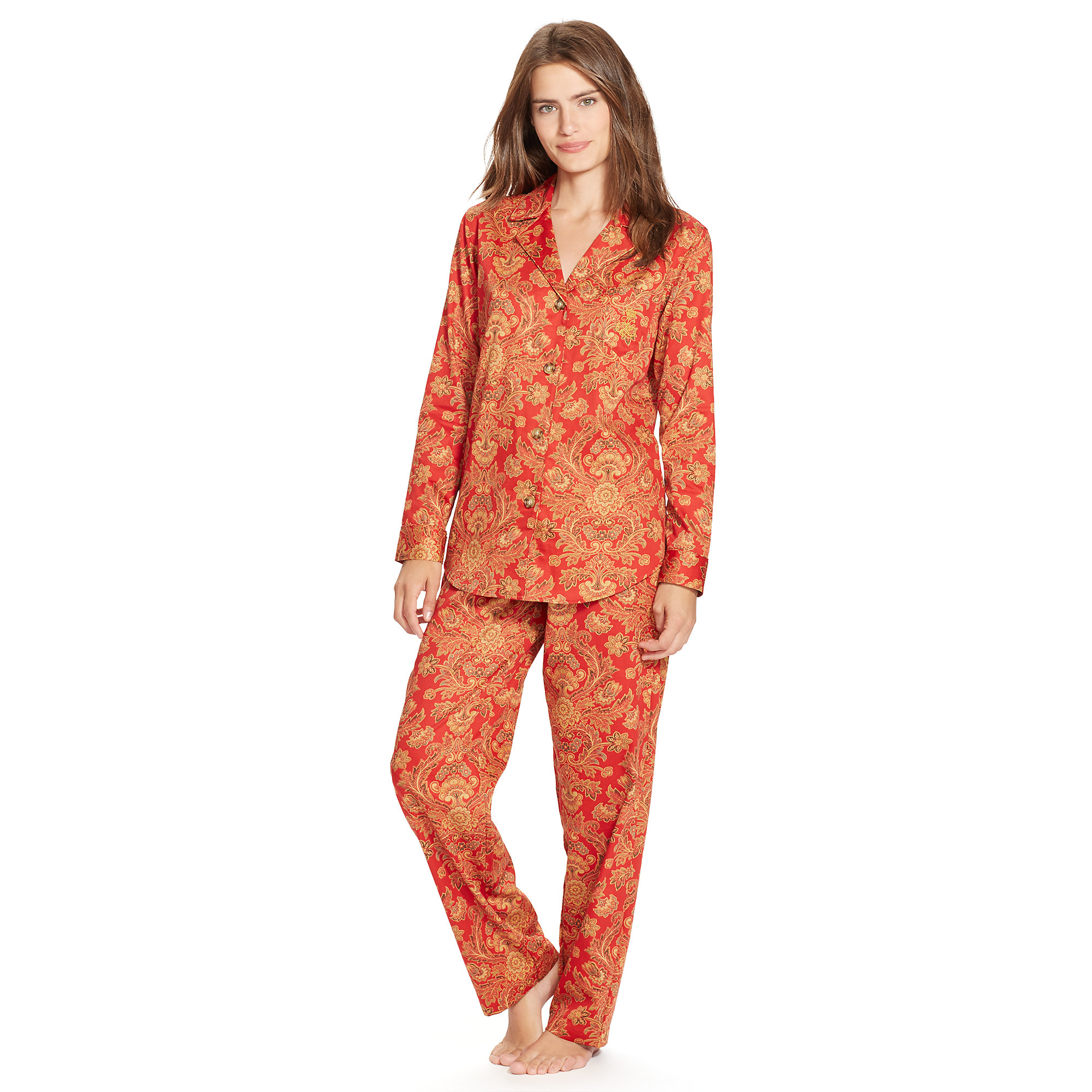 Ralph Lauren Paisley Cotton Pajama Set in Red | Lyst