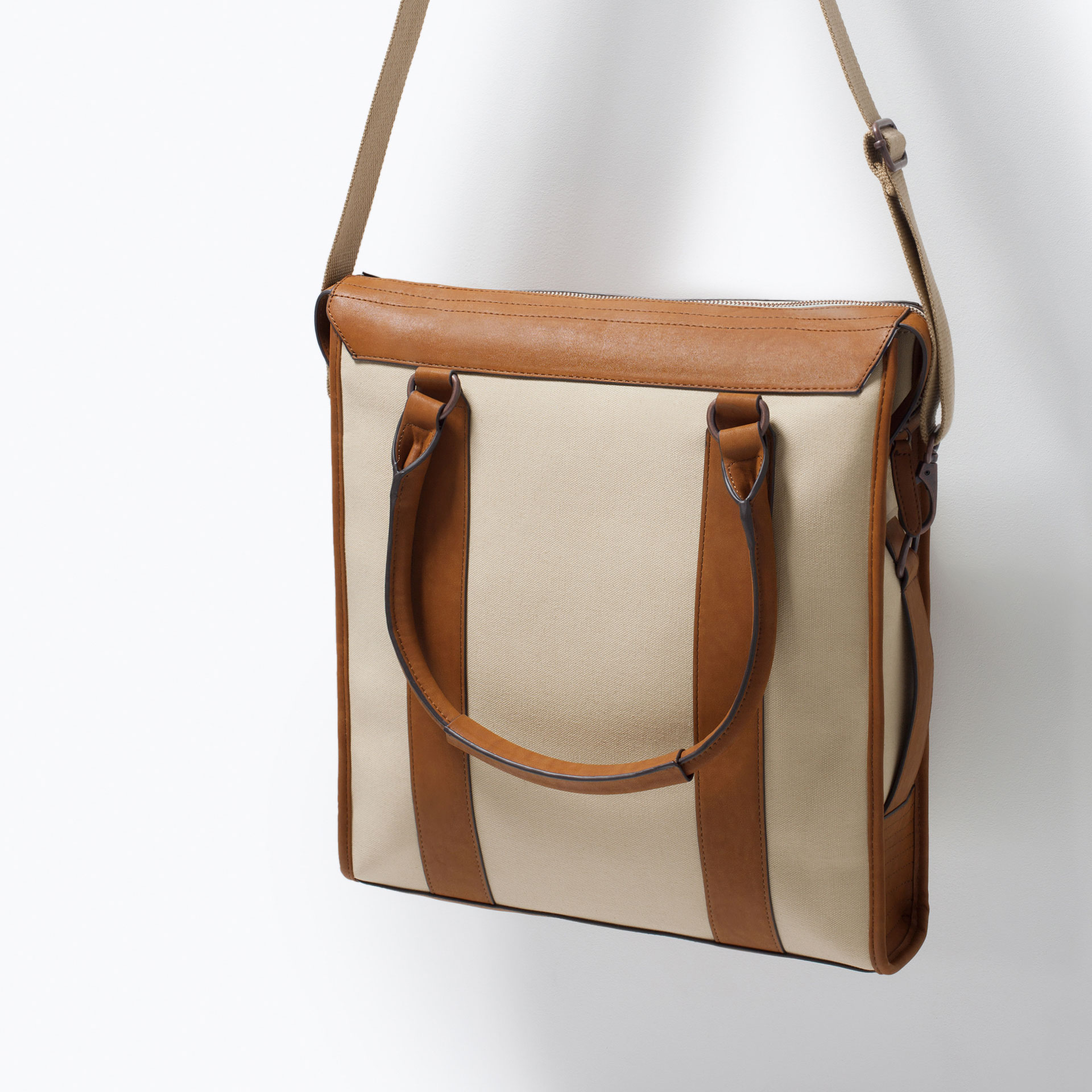 Zara Combined Shopper Bag in Beige for Men Lyst