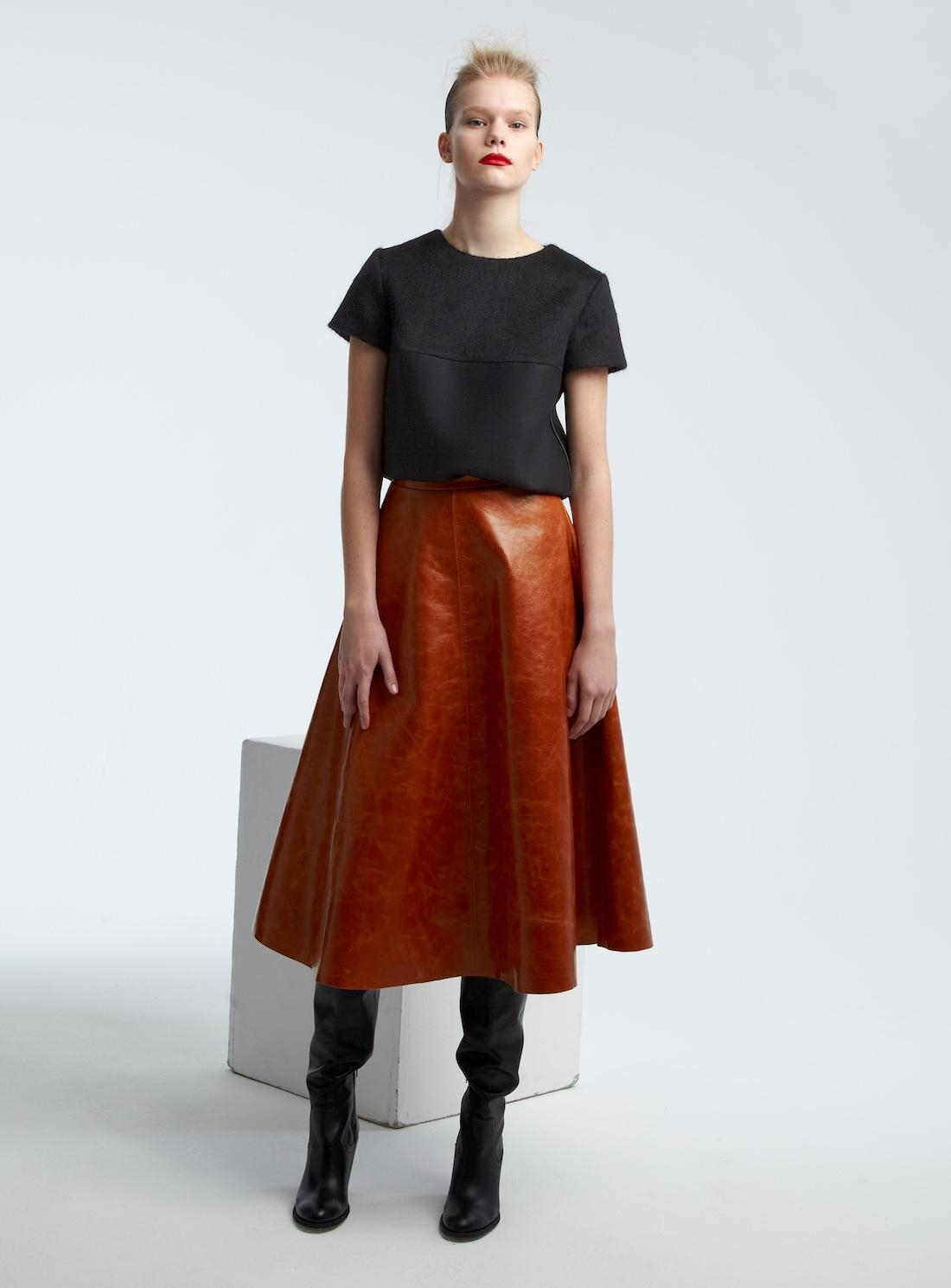 Peridot london Burnt Orange Long A-line Leather Skirt - Last One ...