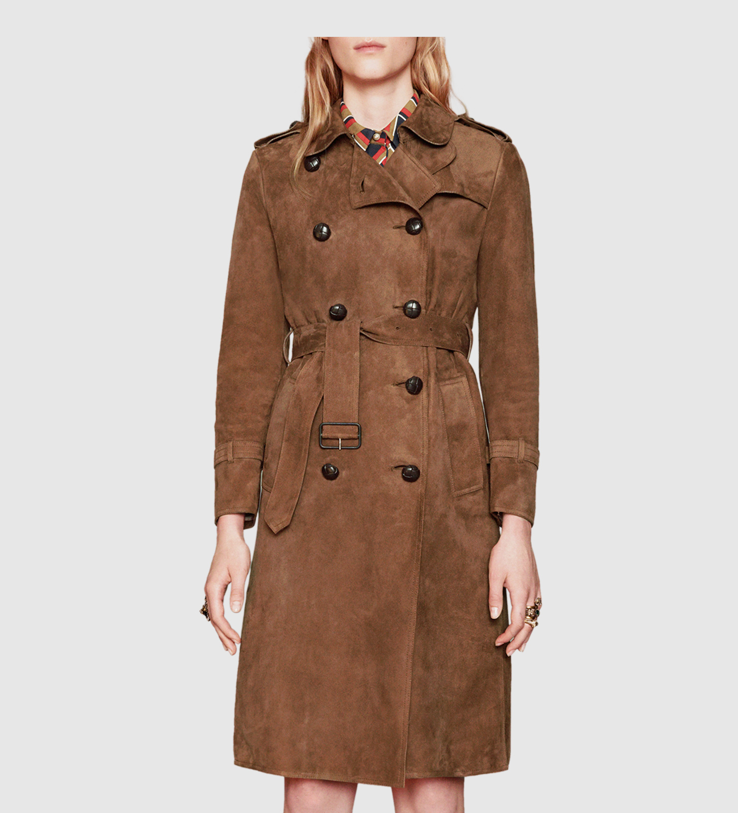 Gucci Suede Belted Trench Coat in Brown | Lyst