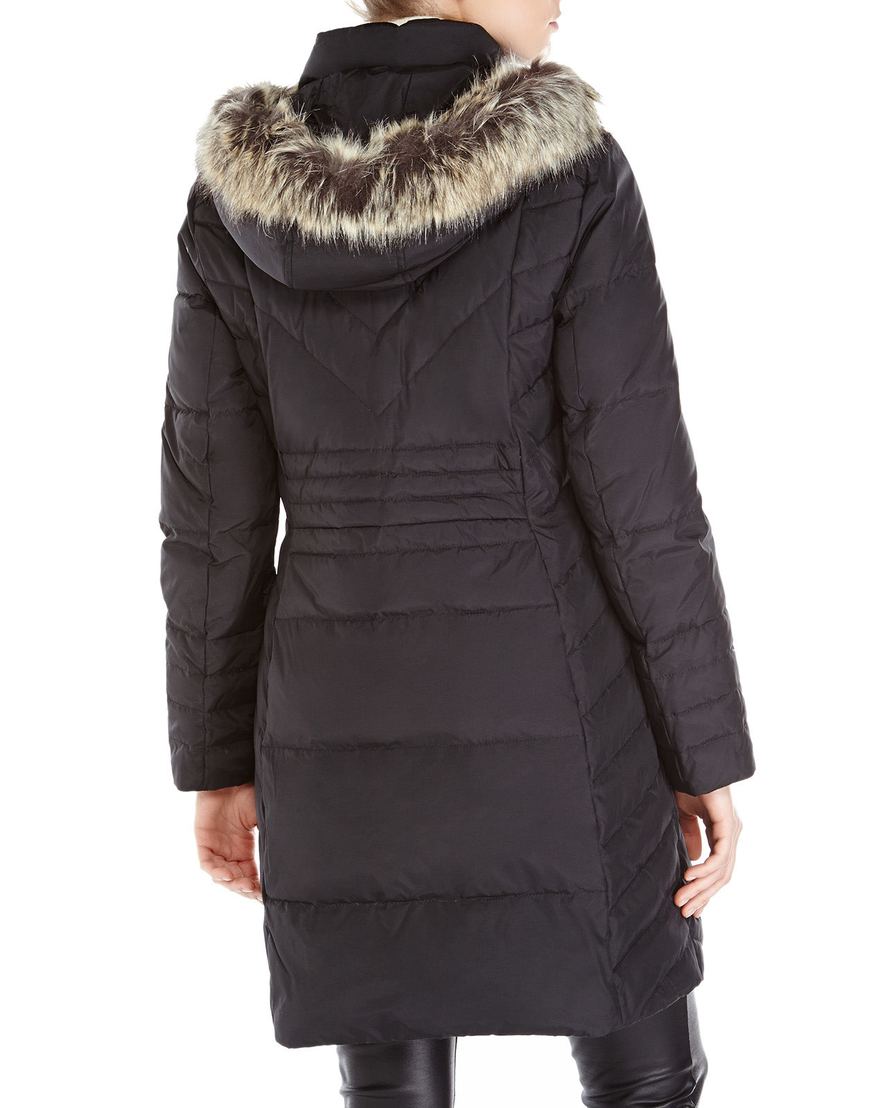 Download Anne Klein Black Faux Fur Trim Hooded Down Coat - Lyst