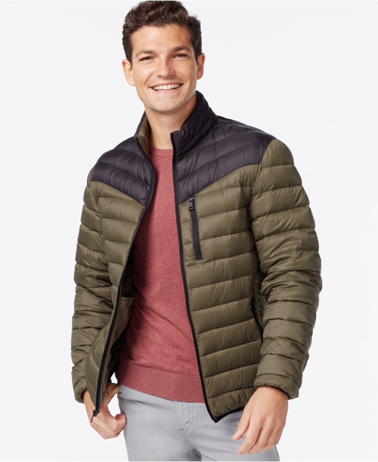 Inc International Concepts Color-Blocked Down Packable Jacket in Green ...