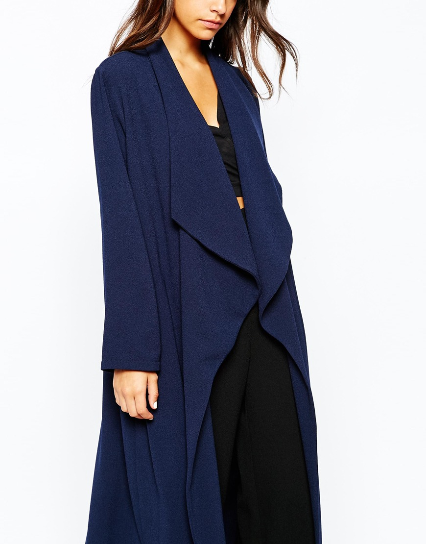 Never Fully Dressed Waterfall Crepe Maxi Duster Coat in Blue | Lyst