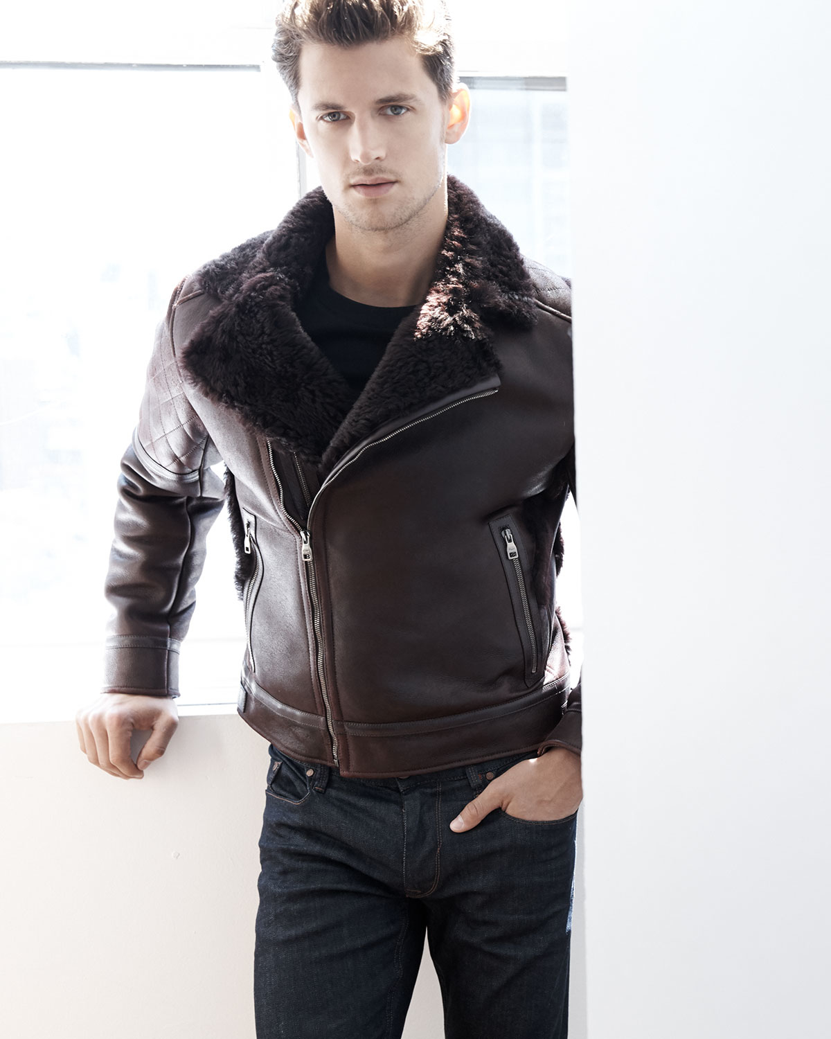Ferragamo Shearling Collar Leather Moto Jacket In Purple Lyst Gallery