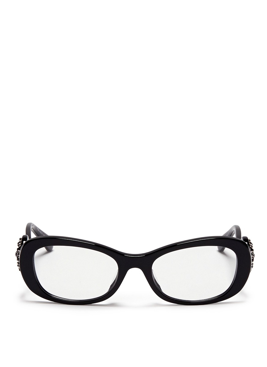 Prada Ornate Crystal Swirl Temple Acetate Optical Glasses in Black | Lyst