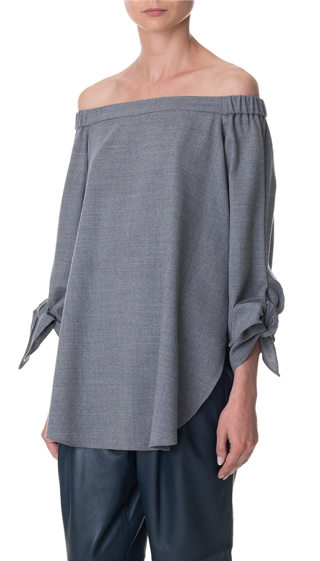 Tibi Lightweight Crepe Wool Off-the-shoulder Tunic in Grey (Gray) - Lyst