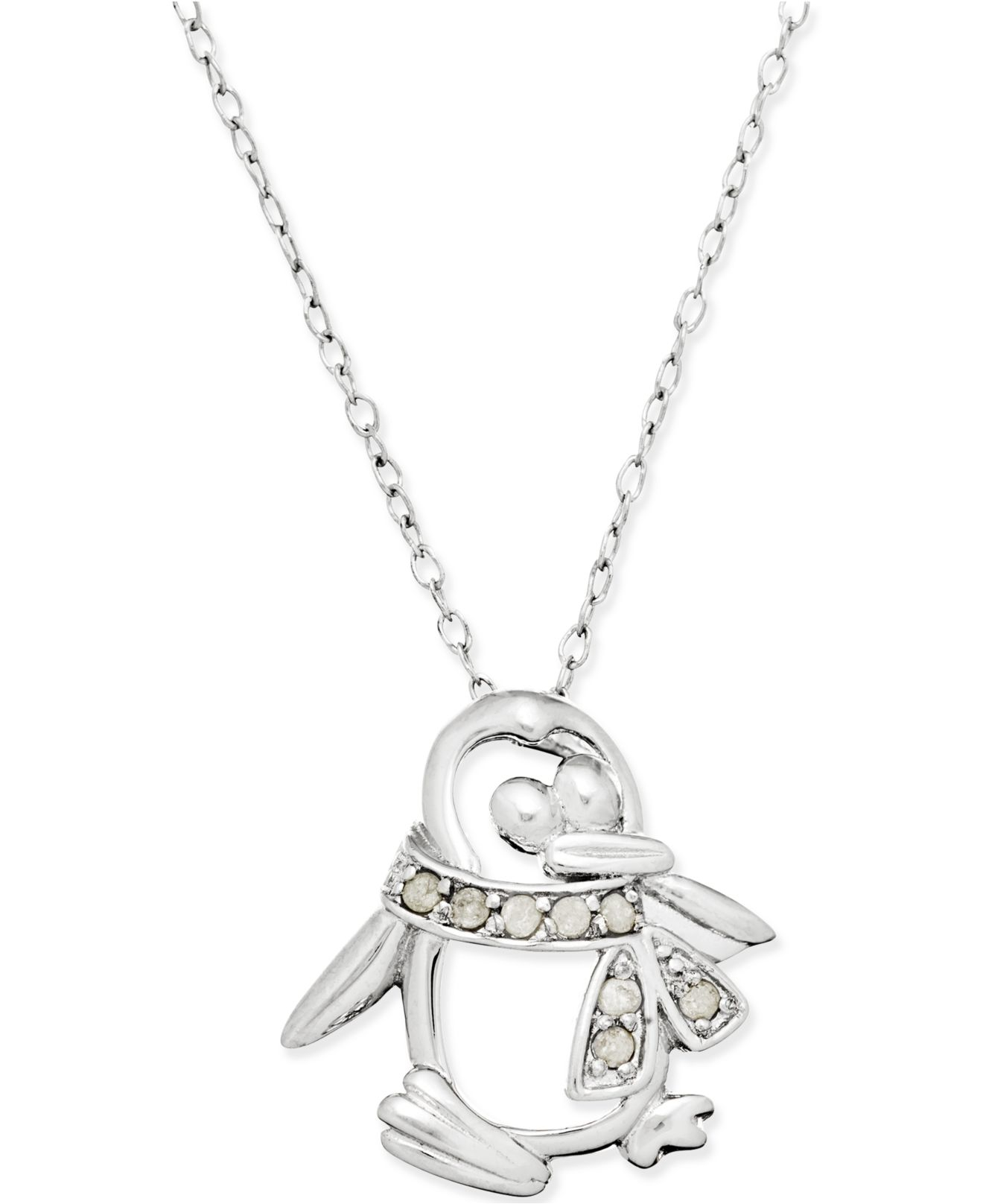 Lyst Macy'S Diamond Penguin Pendant Necklace (1/10 Ct. T.w.) In
