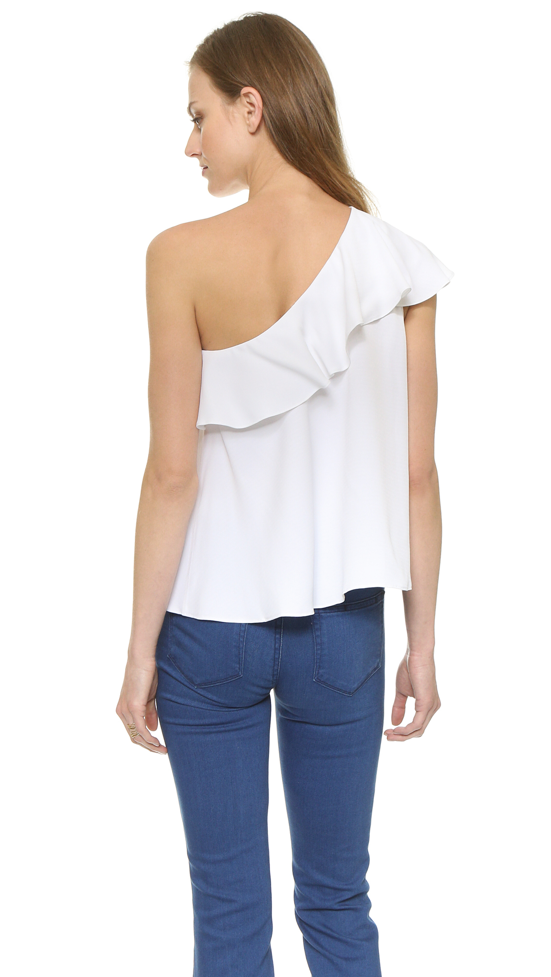 white one shoulder ruffle top