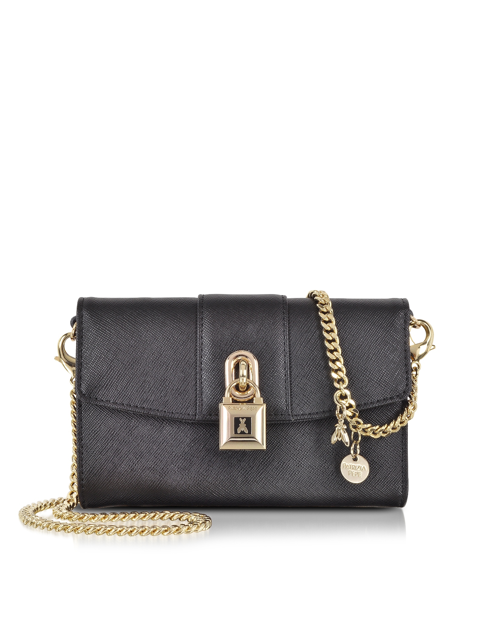 Patrizia Pepe Mini Clutch Bag In Leather With Shoulder Strap in Gold (Black) - Lyst