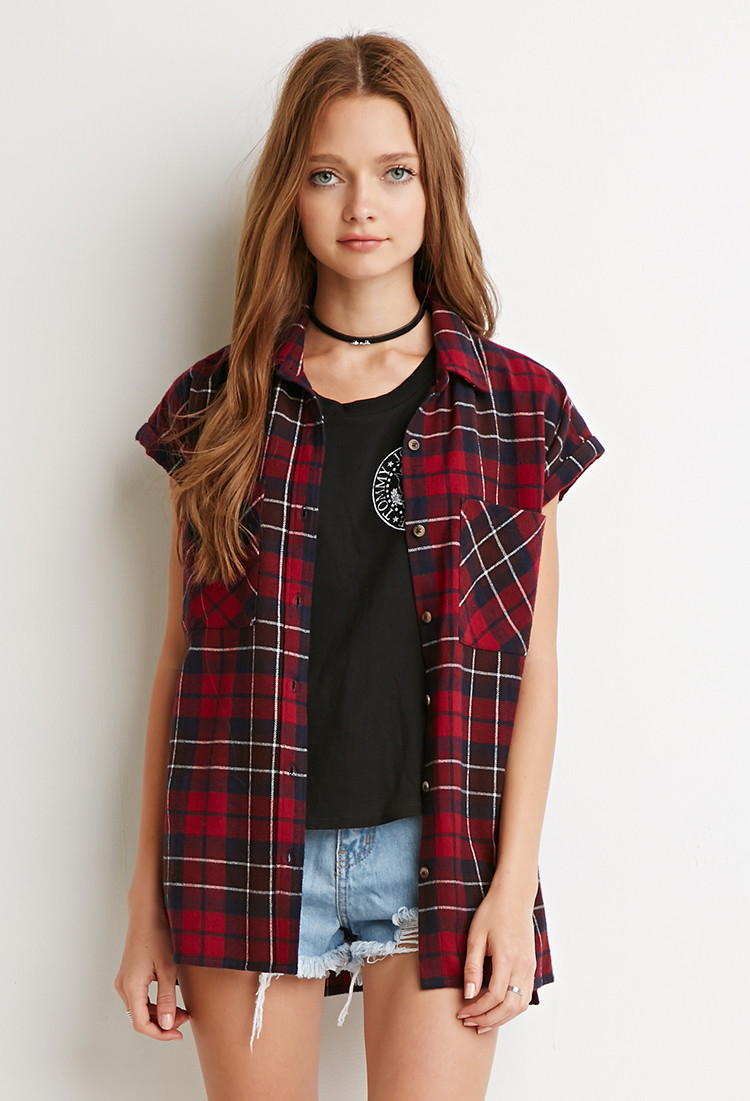 Cuffed-sleeve Plaid Flannel Shirt 