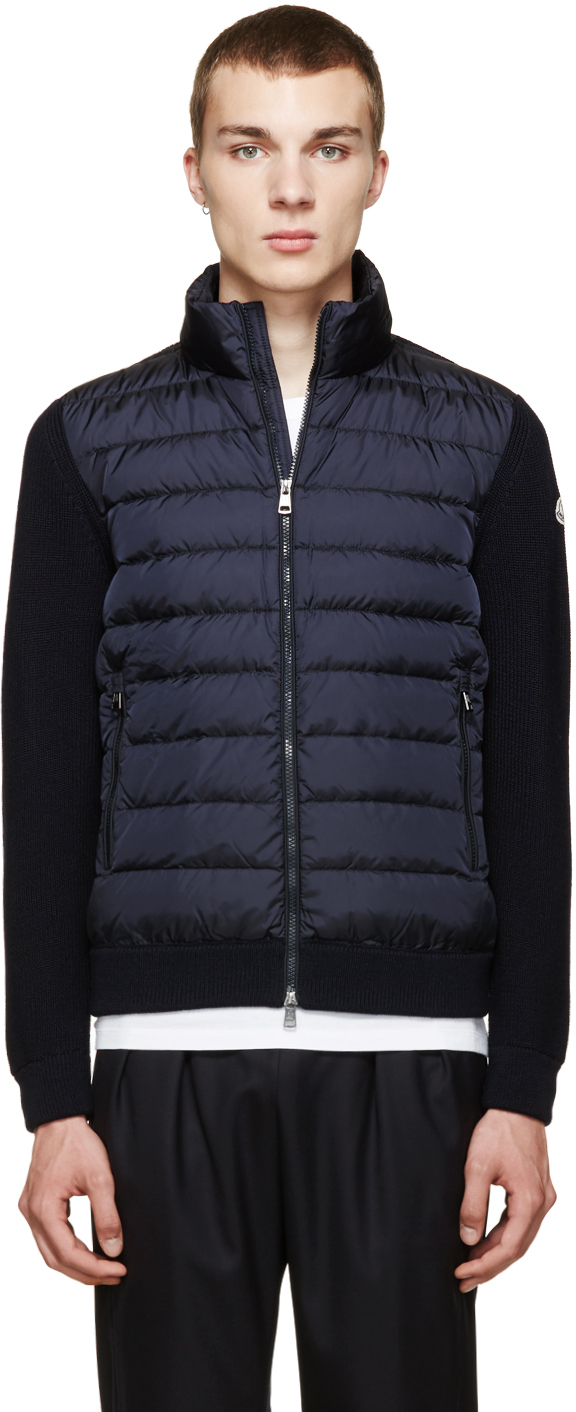 moncler down quilted front ribbed jacket in navy moncler down quilted front ribbed jacket in navy