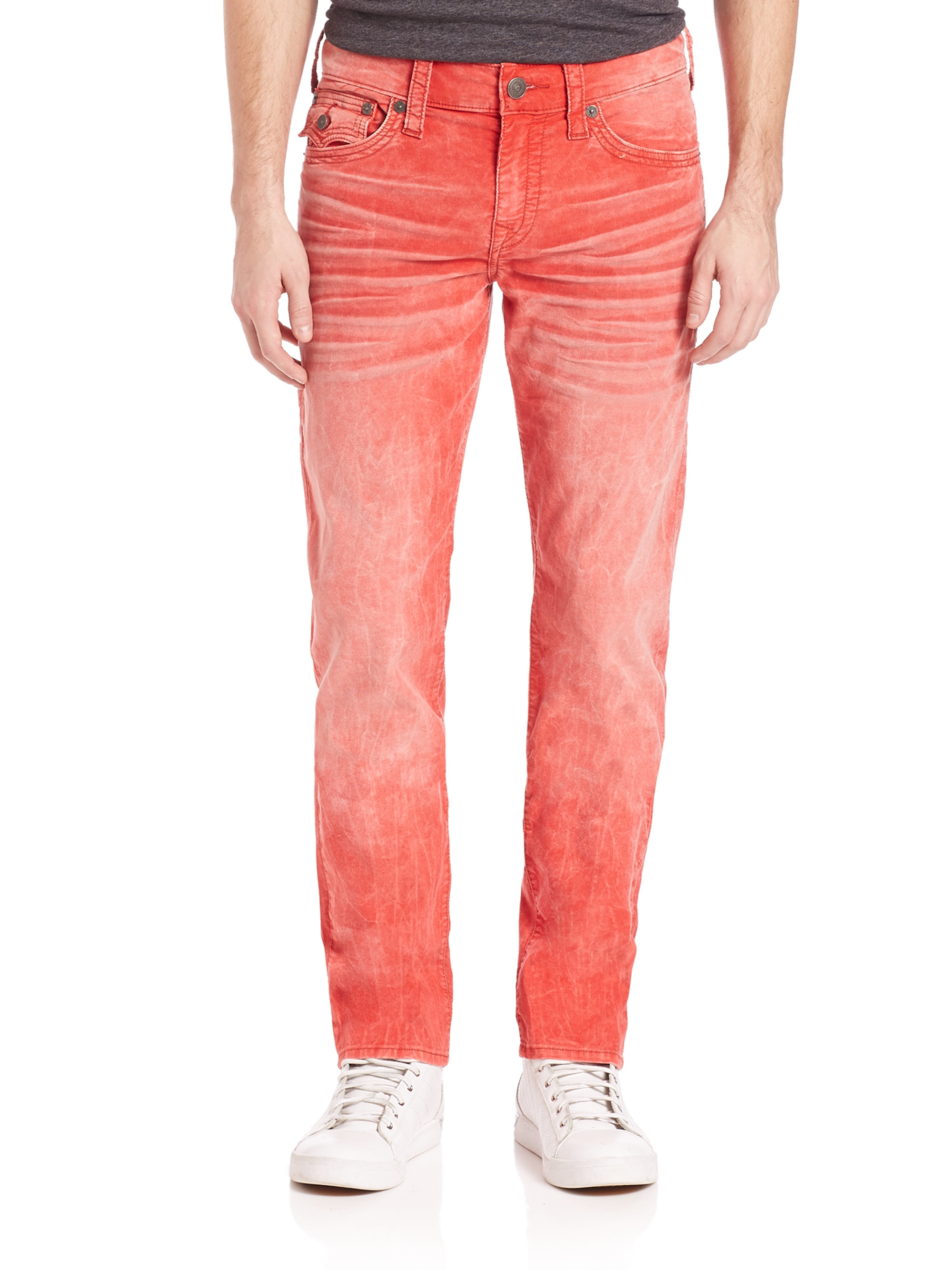 faded red jeans
