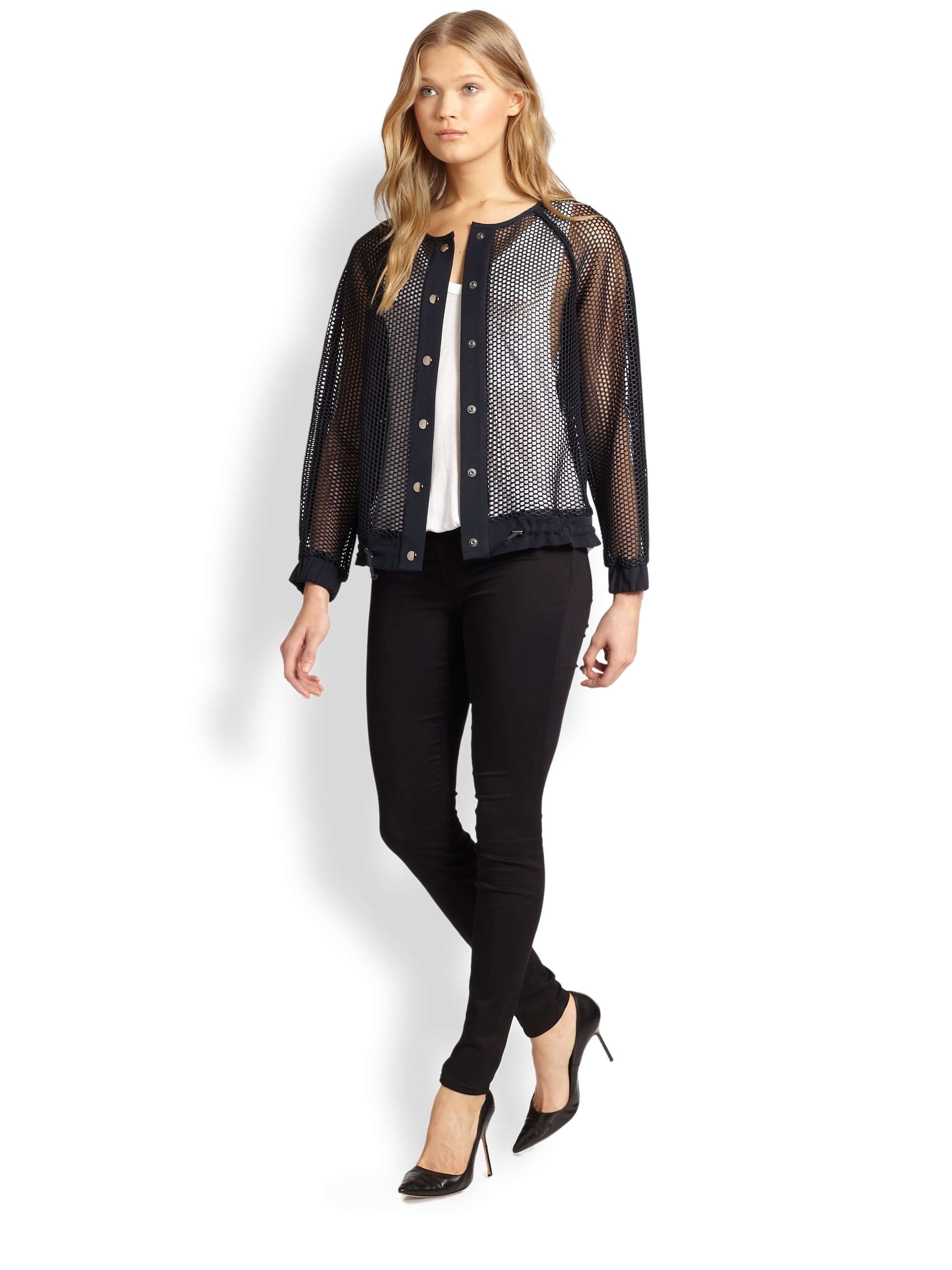 Lyst Laveer Sheer Mesh Bomber Jacket in Blue