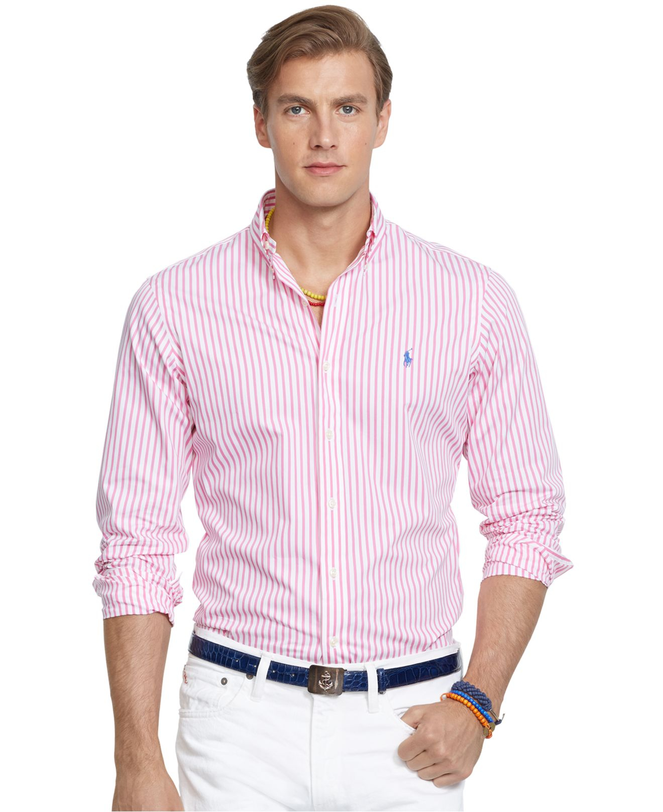 Polo Ralph Lauren Men's Long Sleeve Striped Poplin Shirt in Pink for Men |  Lyst