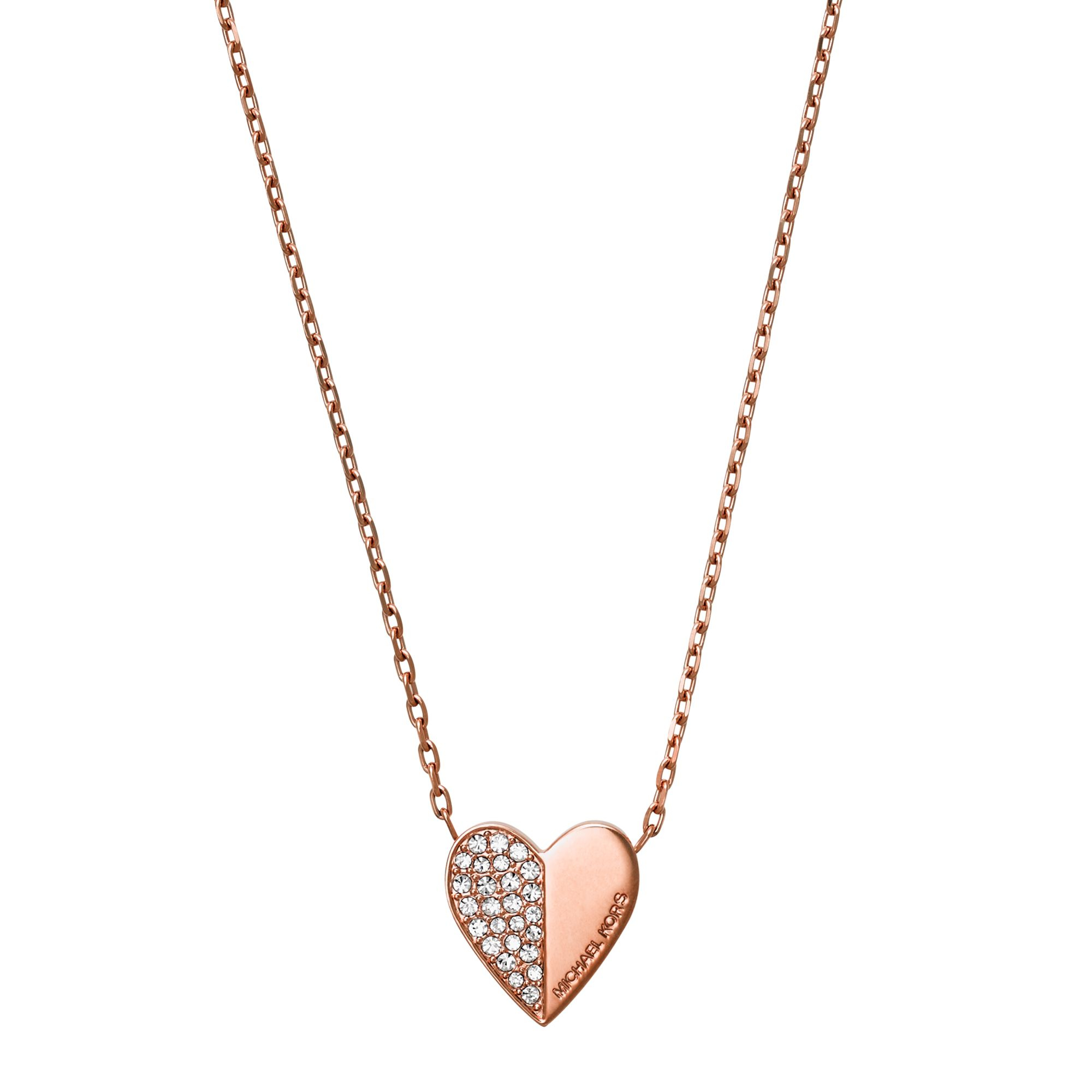 Michael Kors Pavé Rose Gold-tone Heart Pendant Necklace in Pink - Lyst