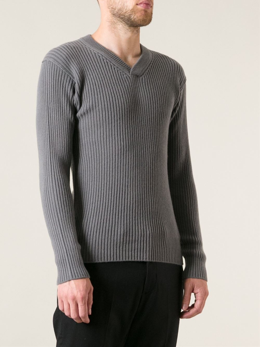Lyst - Dolce & Gabbana Ribbed V-Neck Sweater in Gray for Men