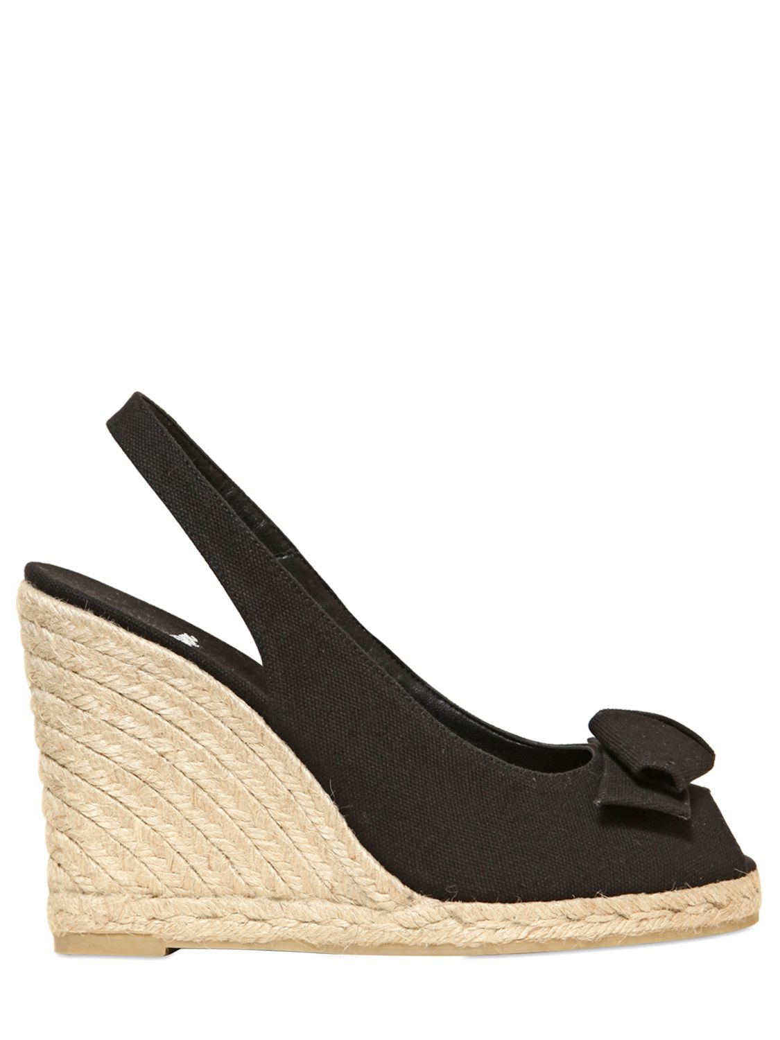 Castaner 100mm Canvas Bow Sling Back Wedges in Black - Lyst