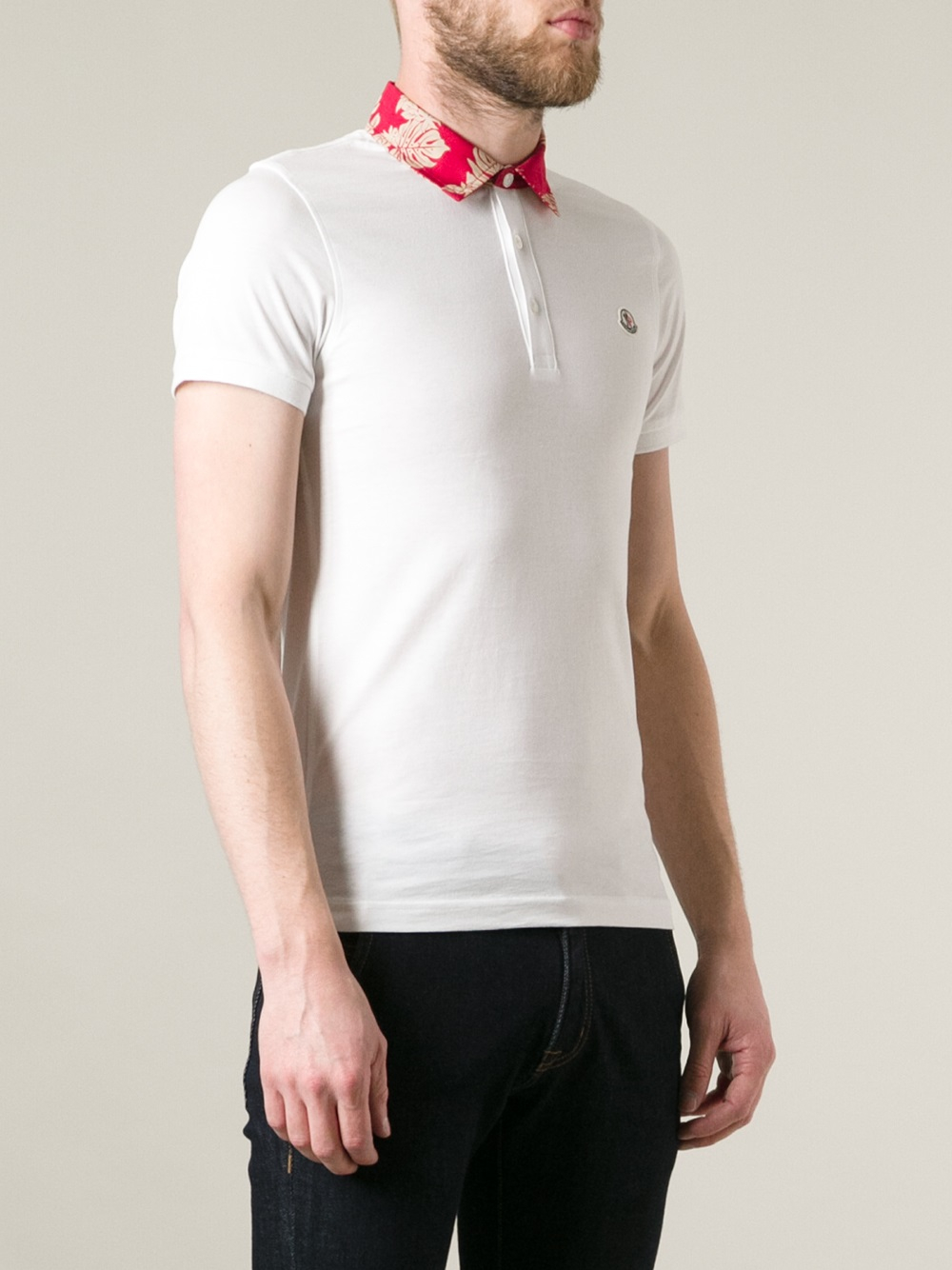 men contrast collar polo shirt